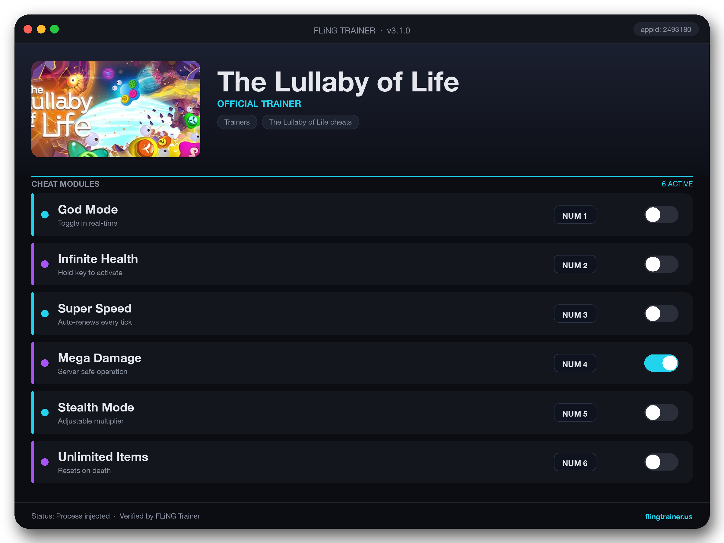 The Lullaby of Life Trainer interface