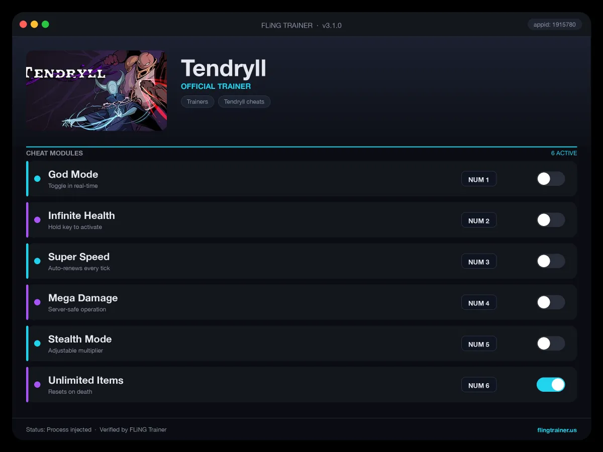 Tendryll Trainer interface