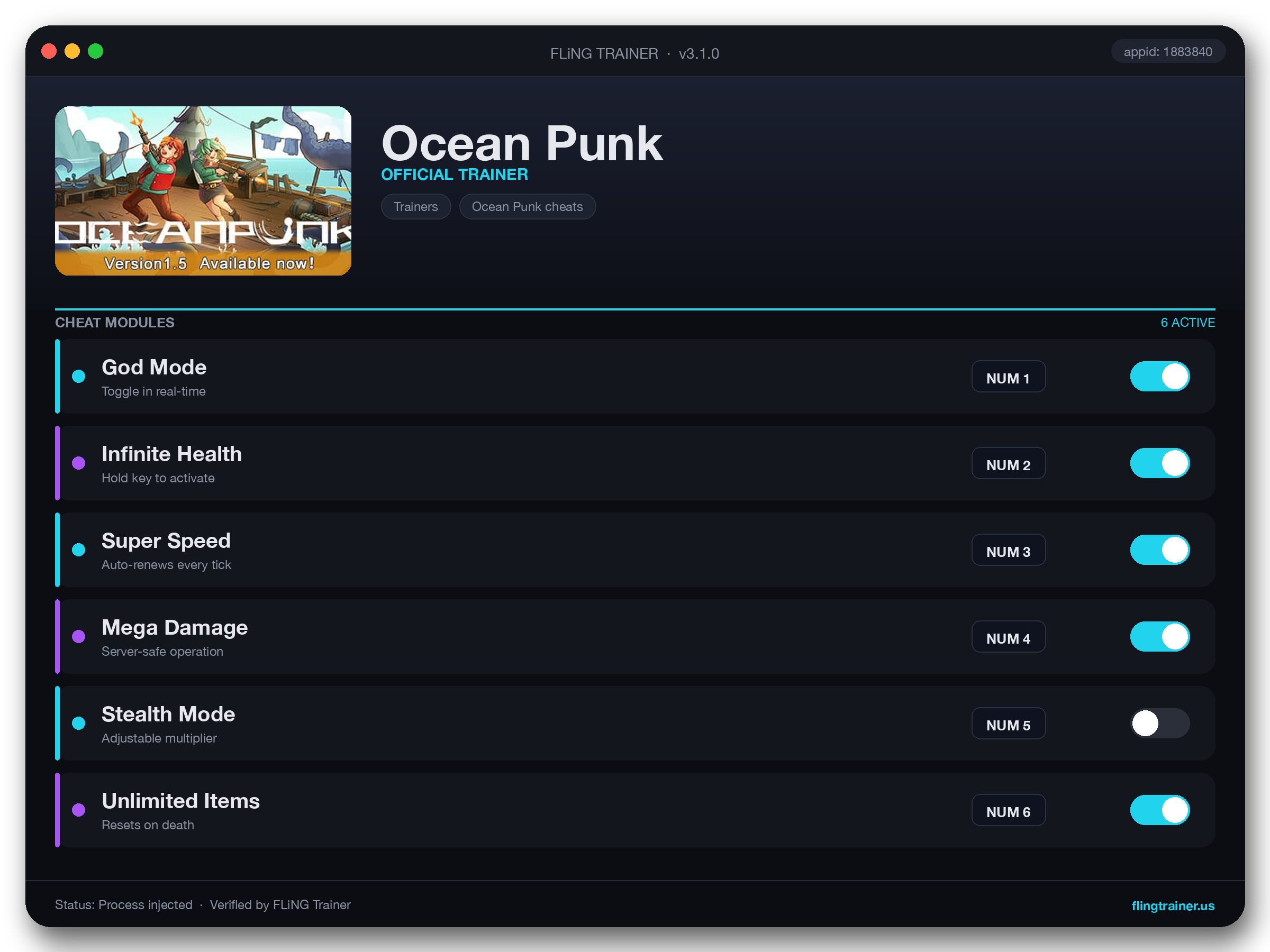 Ocean Punk Trainer interface