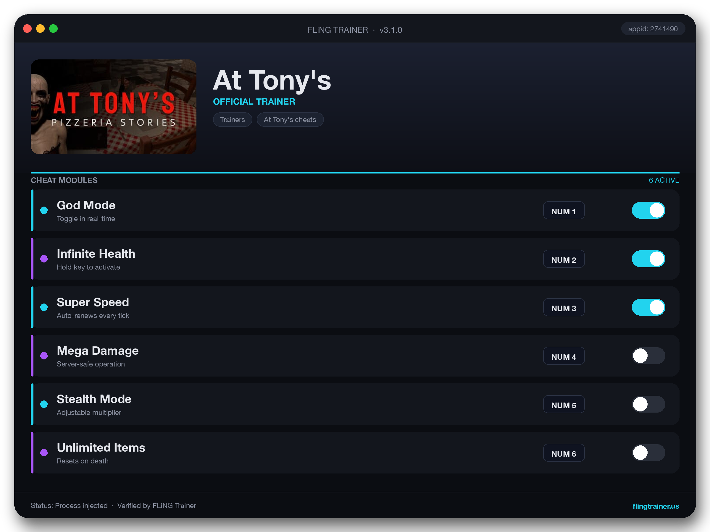 At Tony's Trainer interface