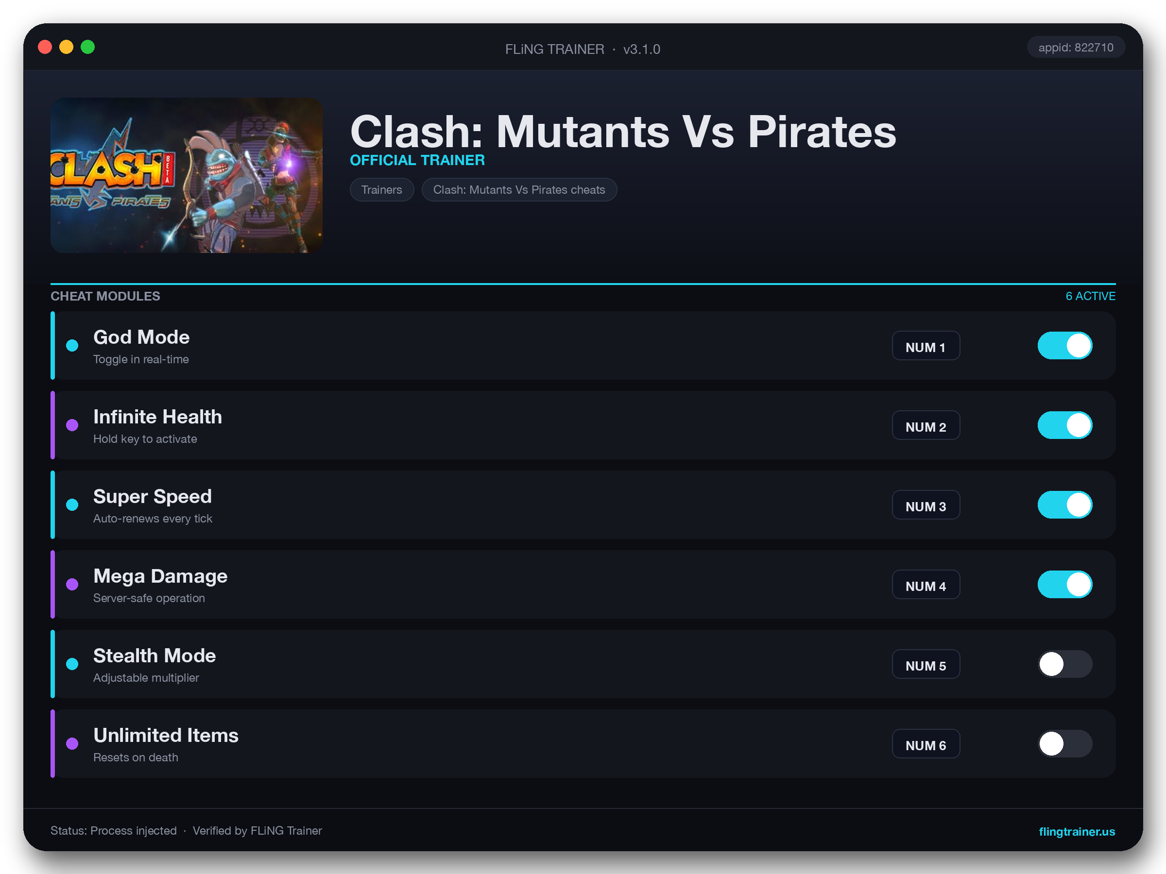 Clash: Mutants Vs Pirates Trainer interface