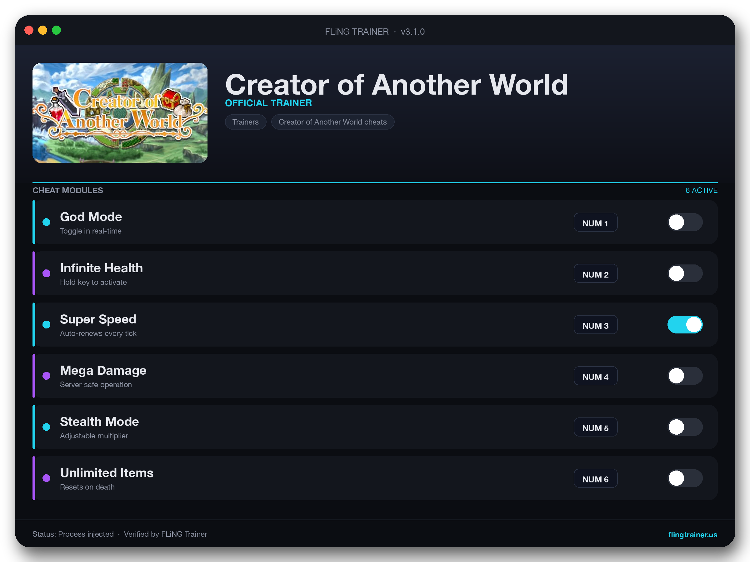 Creator of Another World Trainer interface