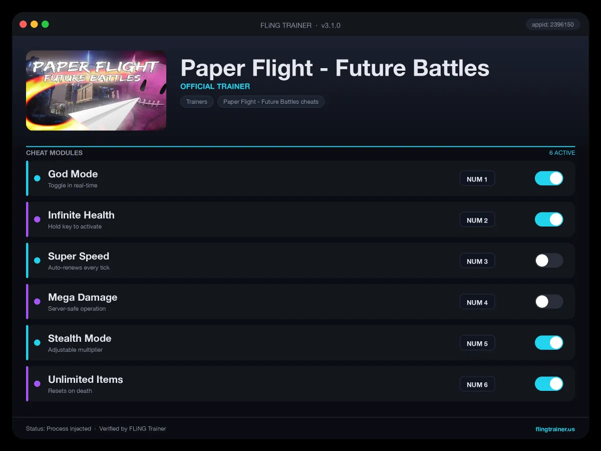Paper Flight - Future Battles Trainer interface