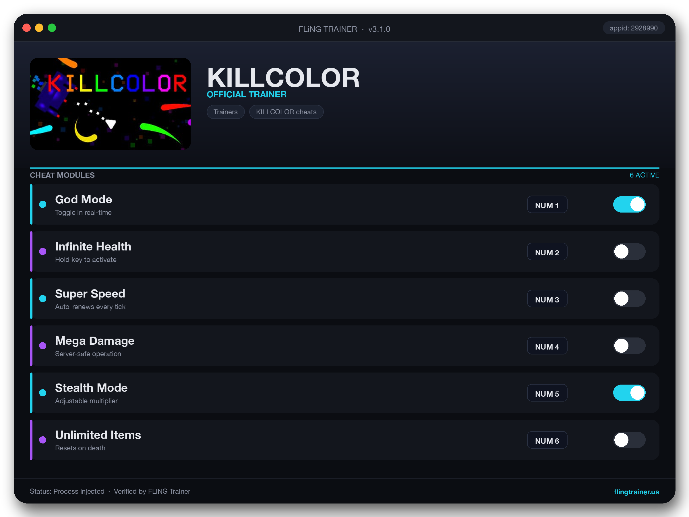 KILLCOLOR Trainer interface