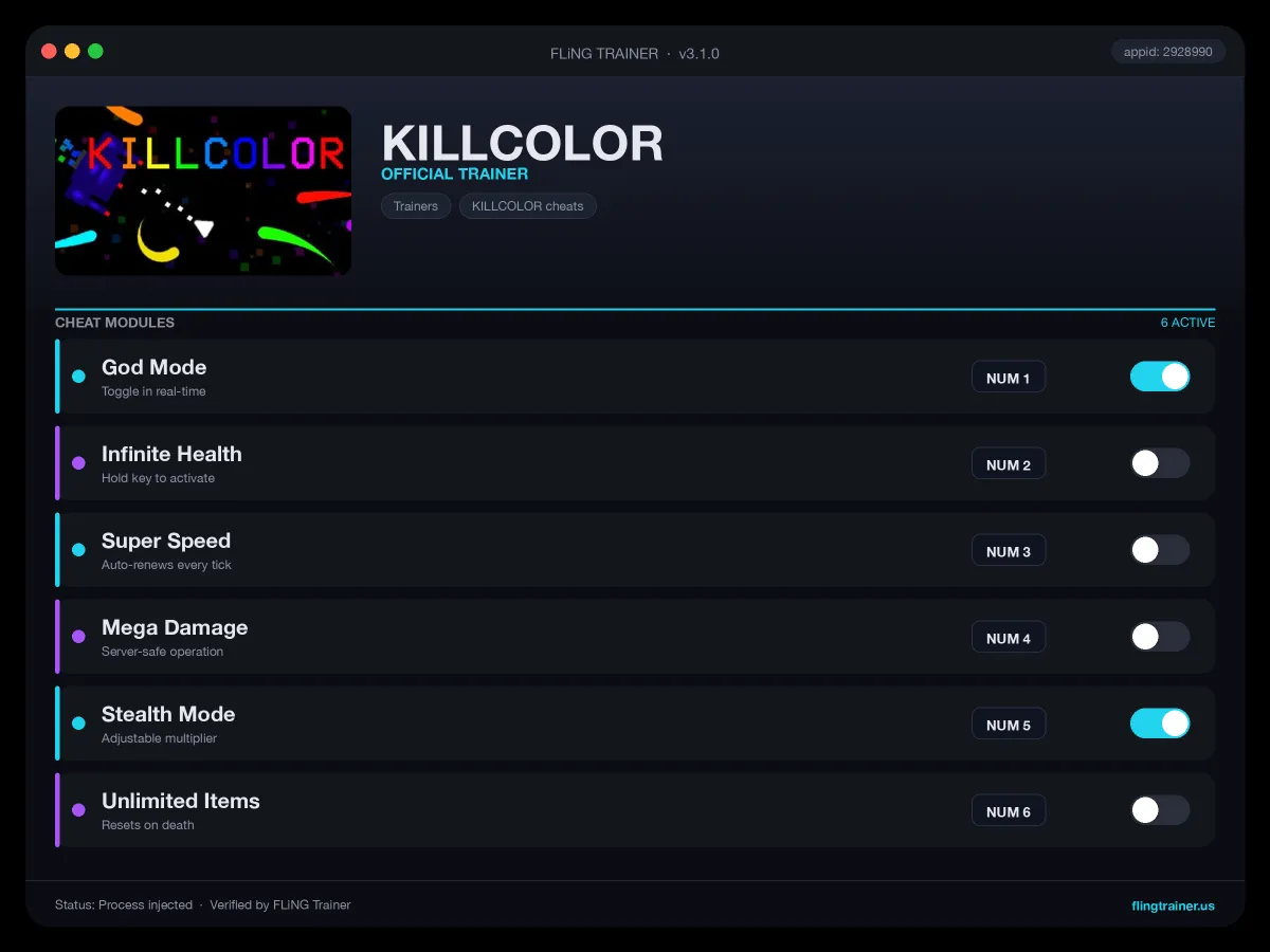 KILLCOLOR Trainer interface
