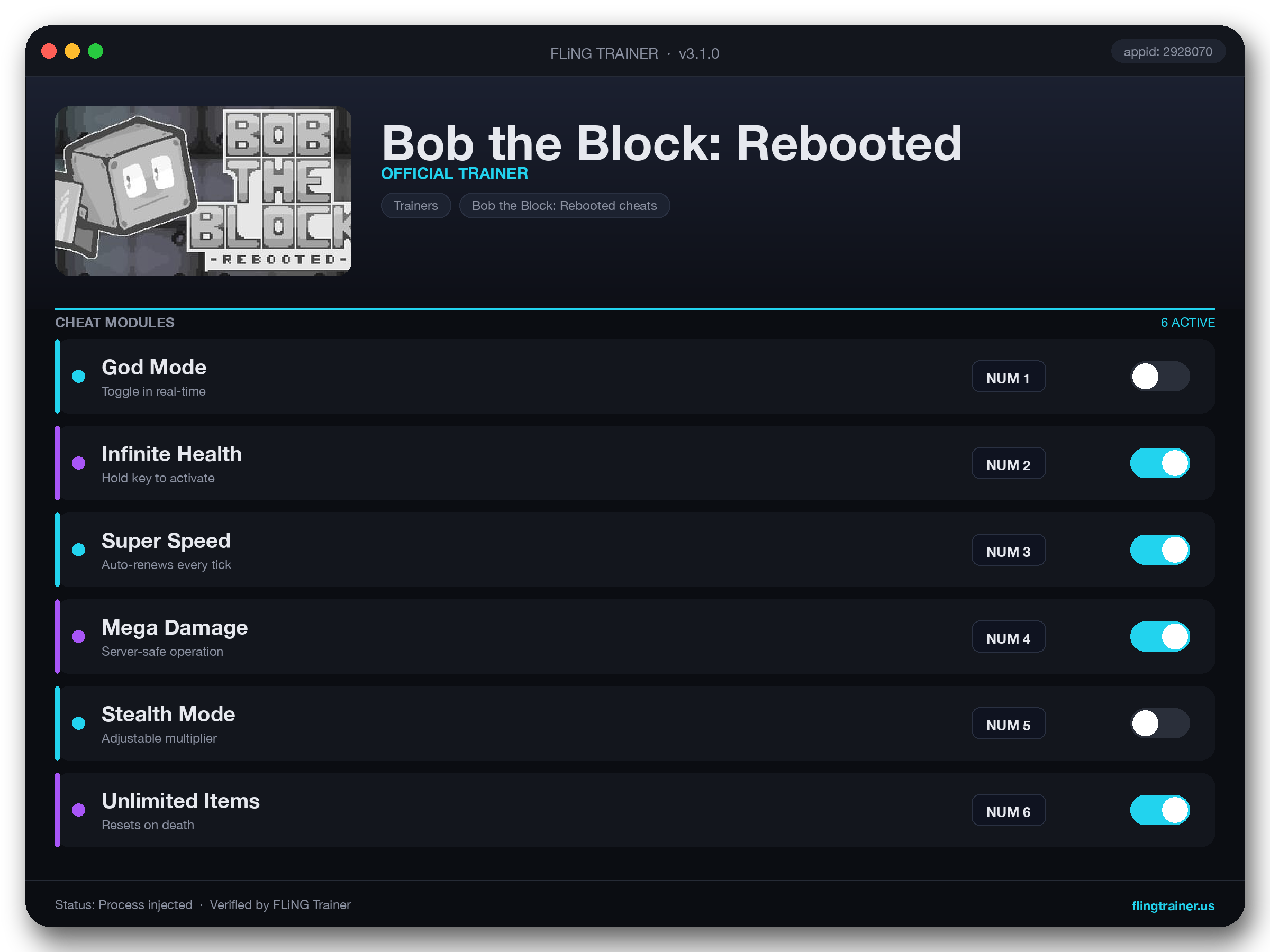 Bob the Block: Rebooted Trainer interface