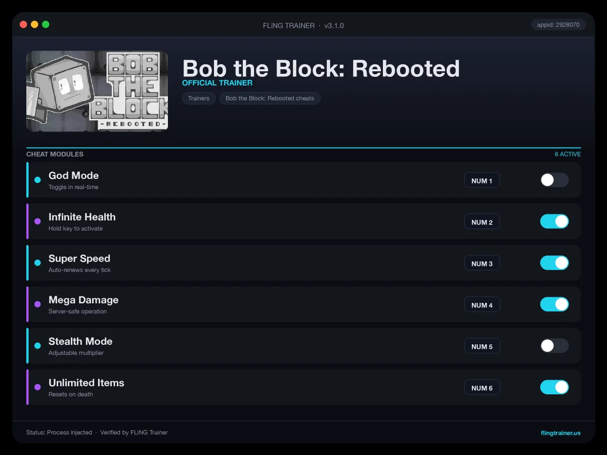 Bob the Block: Rebooted Trainer interface