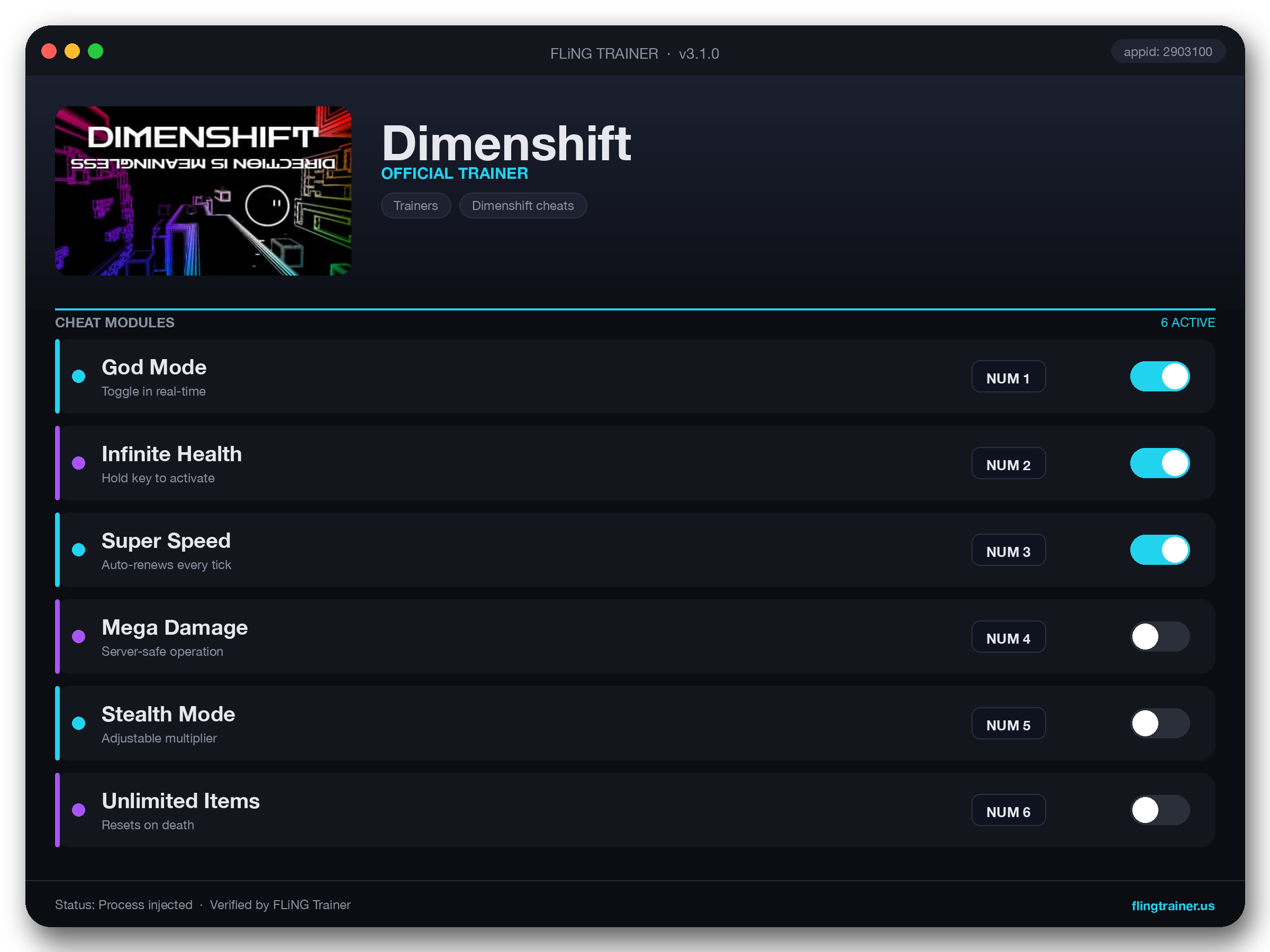 Dimenshift Trainer interface