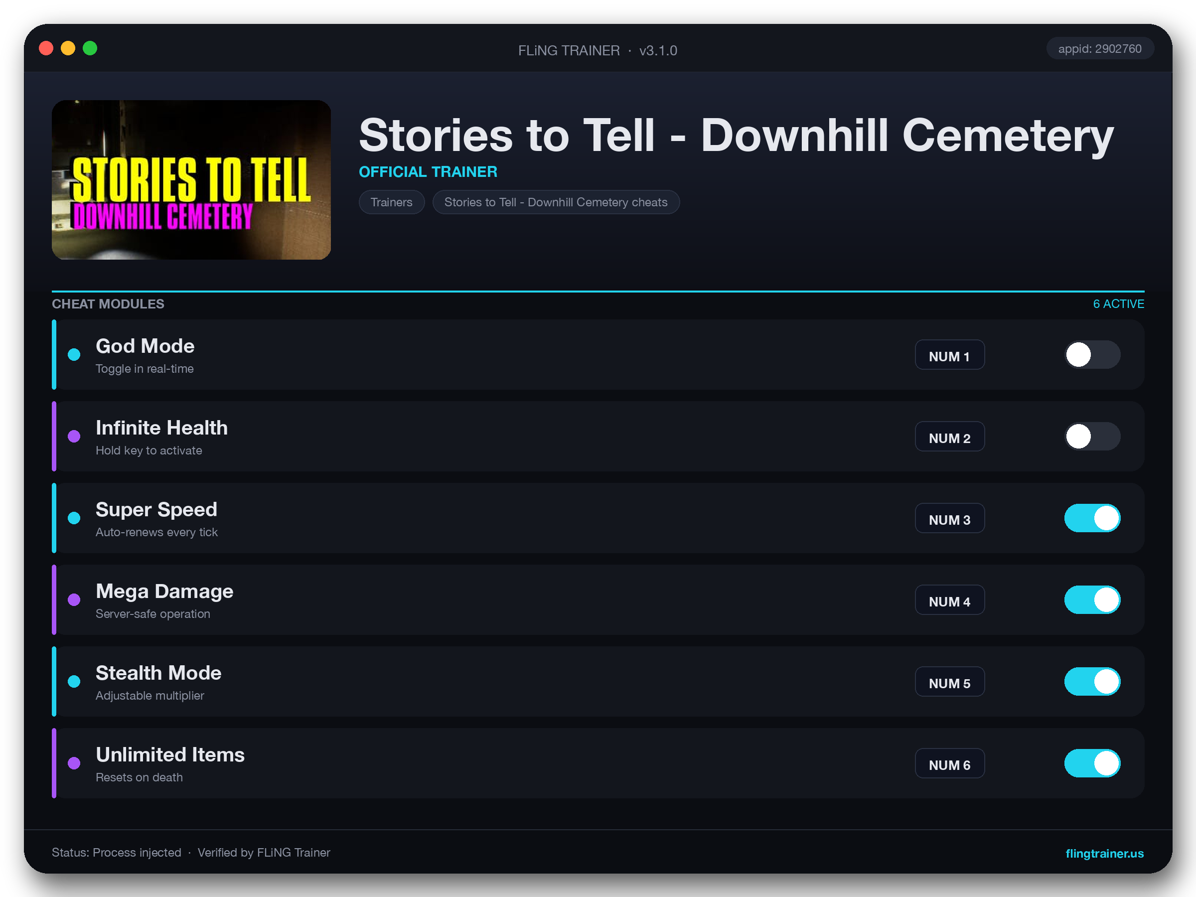 Stories to Tell - Downhill Cemetery Trainer interface