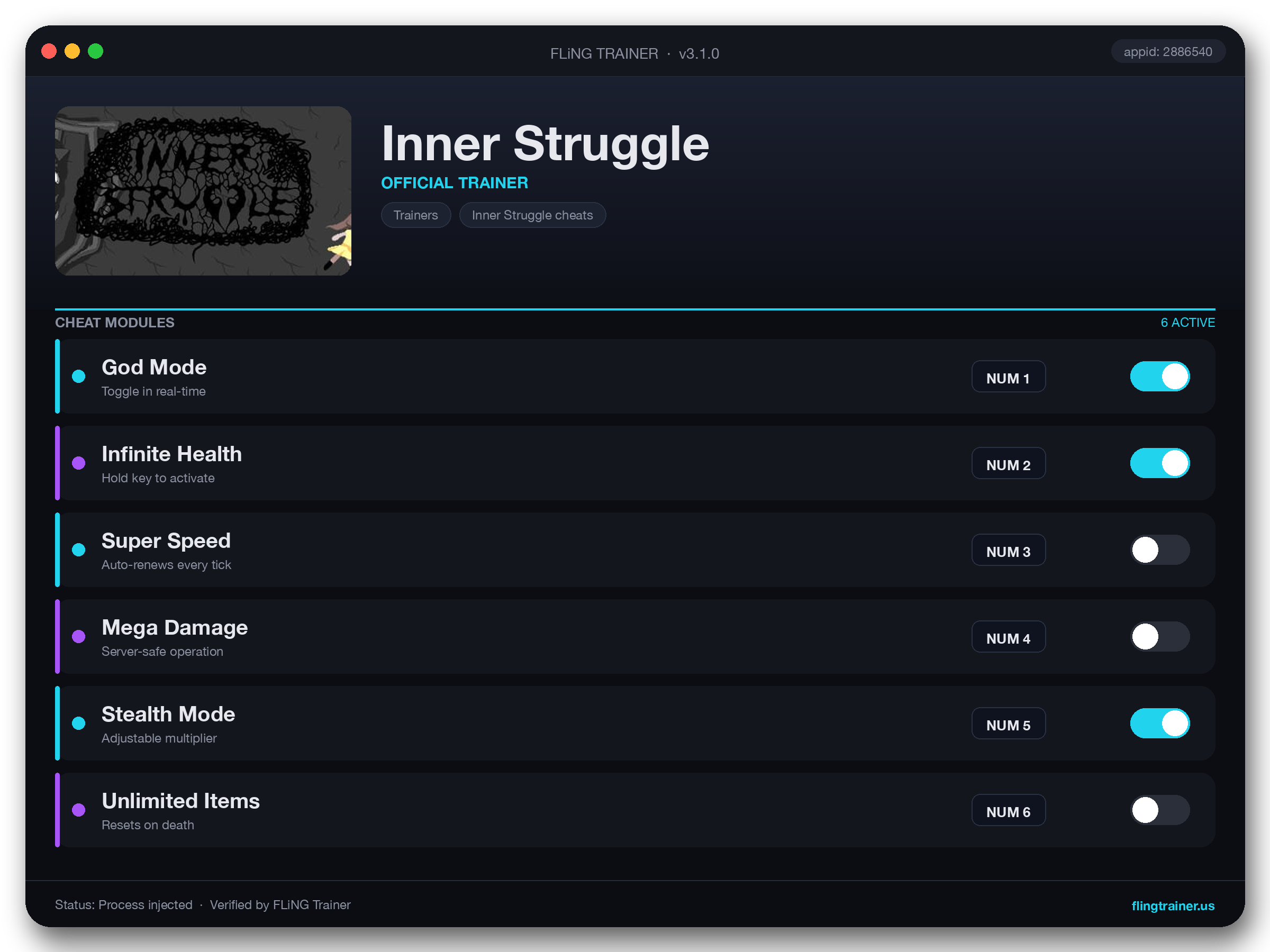 Inner Struggle Trainer interface