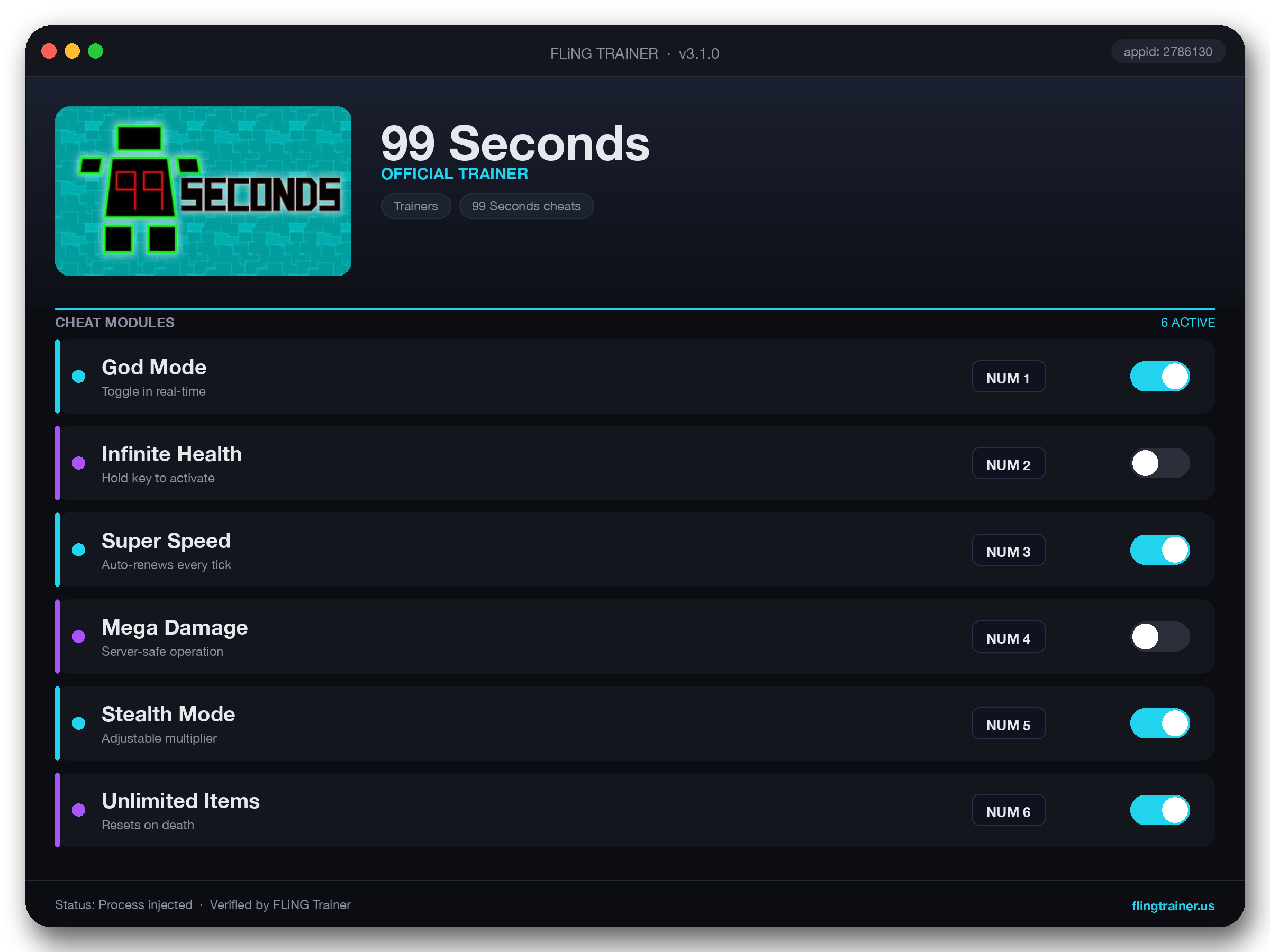 99 Seconds Trainer interface