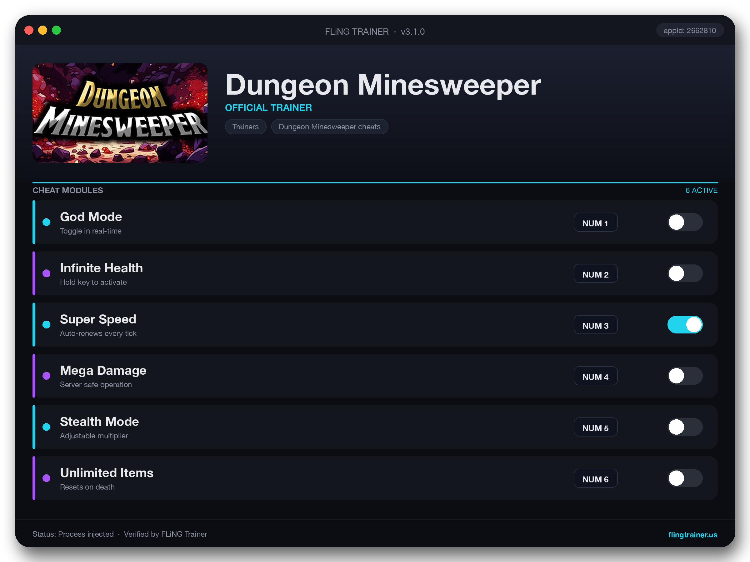Dungeon Minesweeper Trainer interface