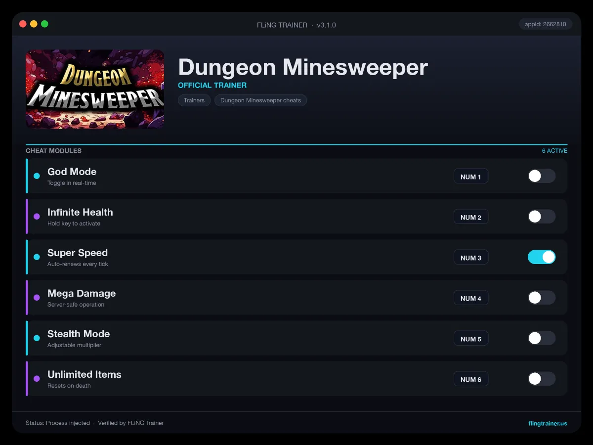 Dungeon Minesweeper Trainer interface