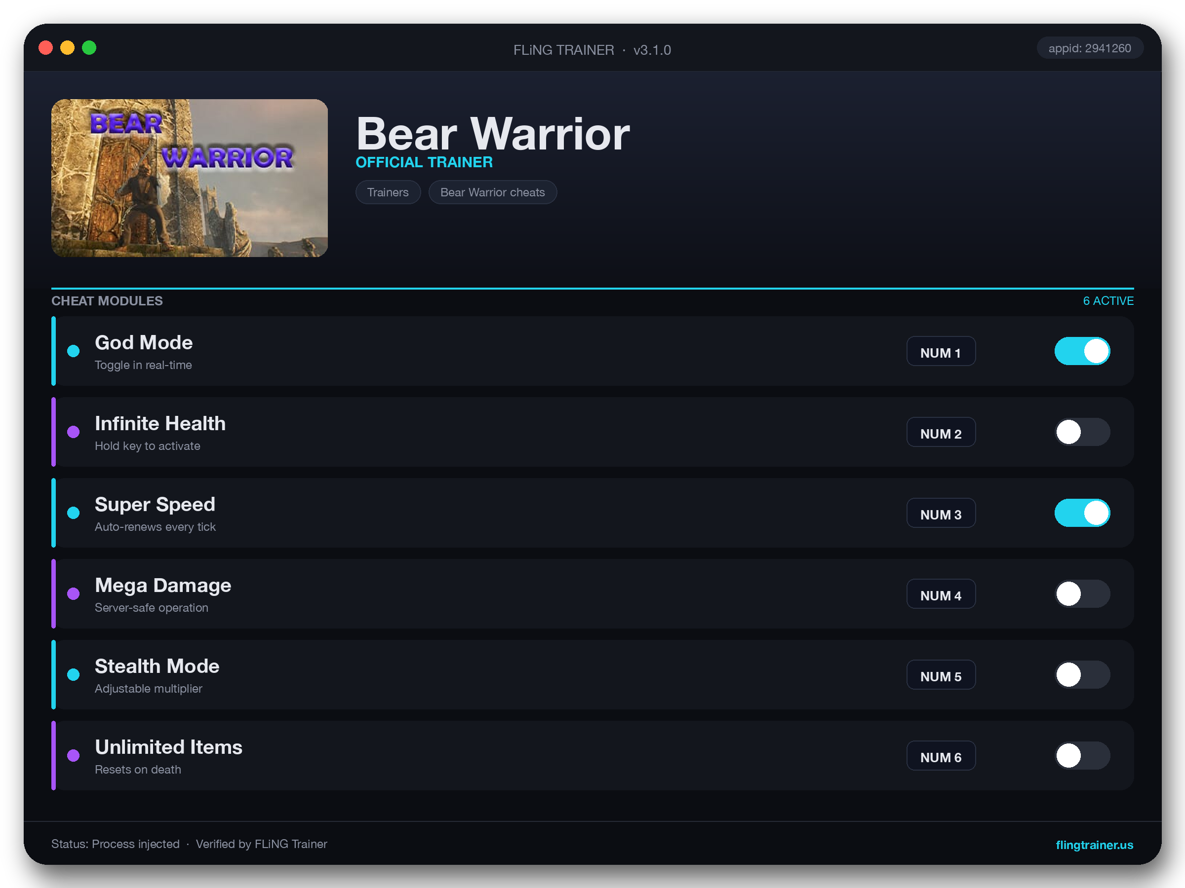Bear Warrior Trainer interface