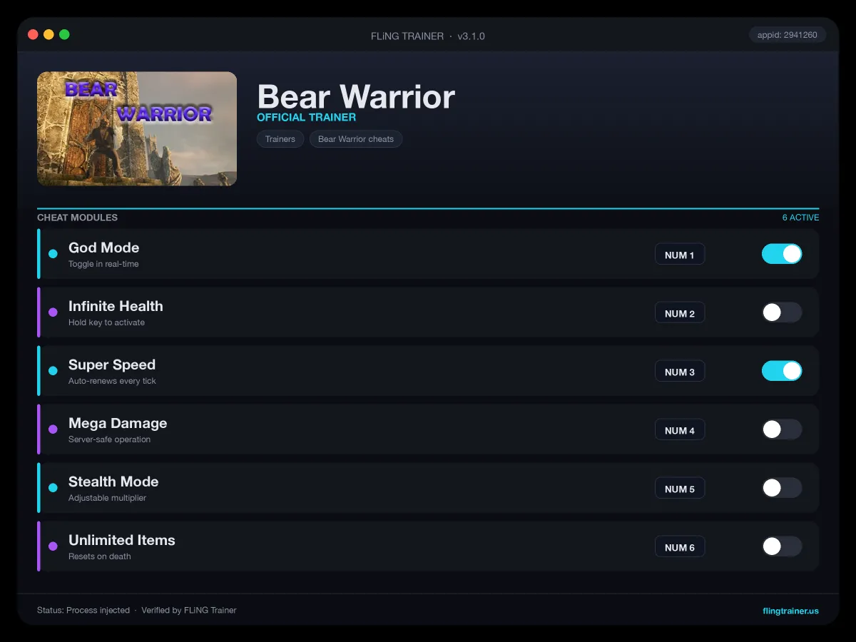 Bear Warrior Trainer interface