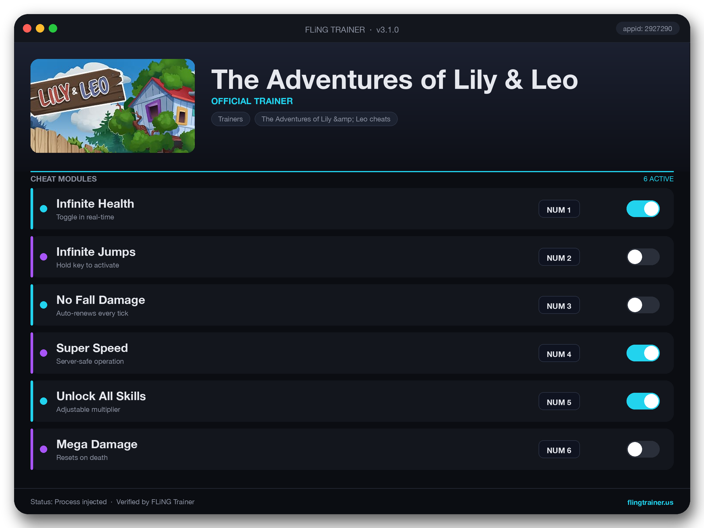 The Adventures of Lily & Leo Trainer interface
