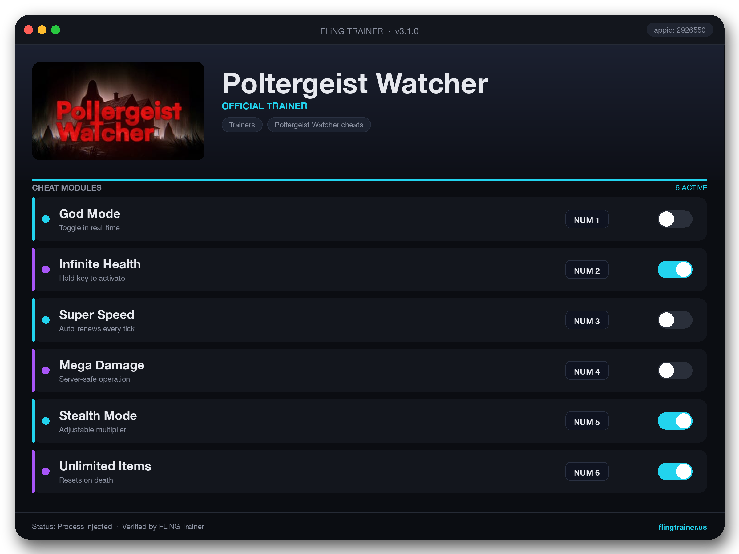 Poltergeist Watcher Trainer interface