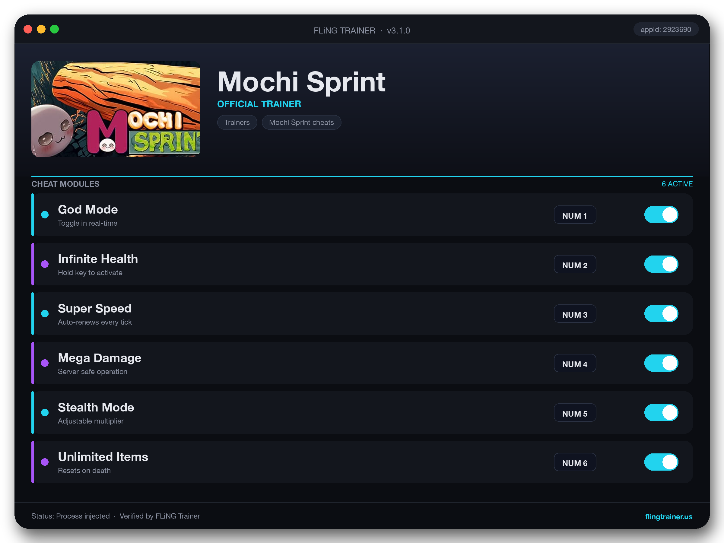 Mochi Sprint Trainer interface
