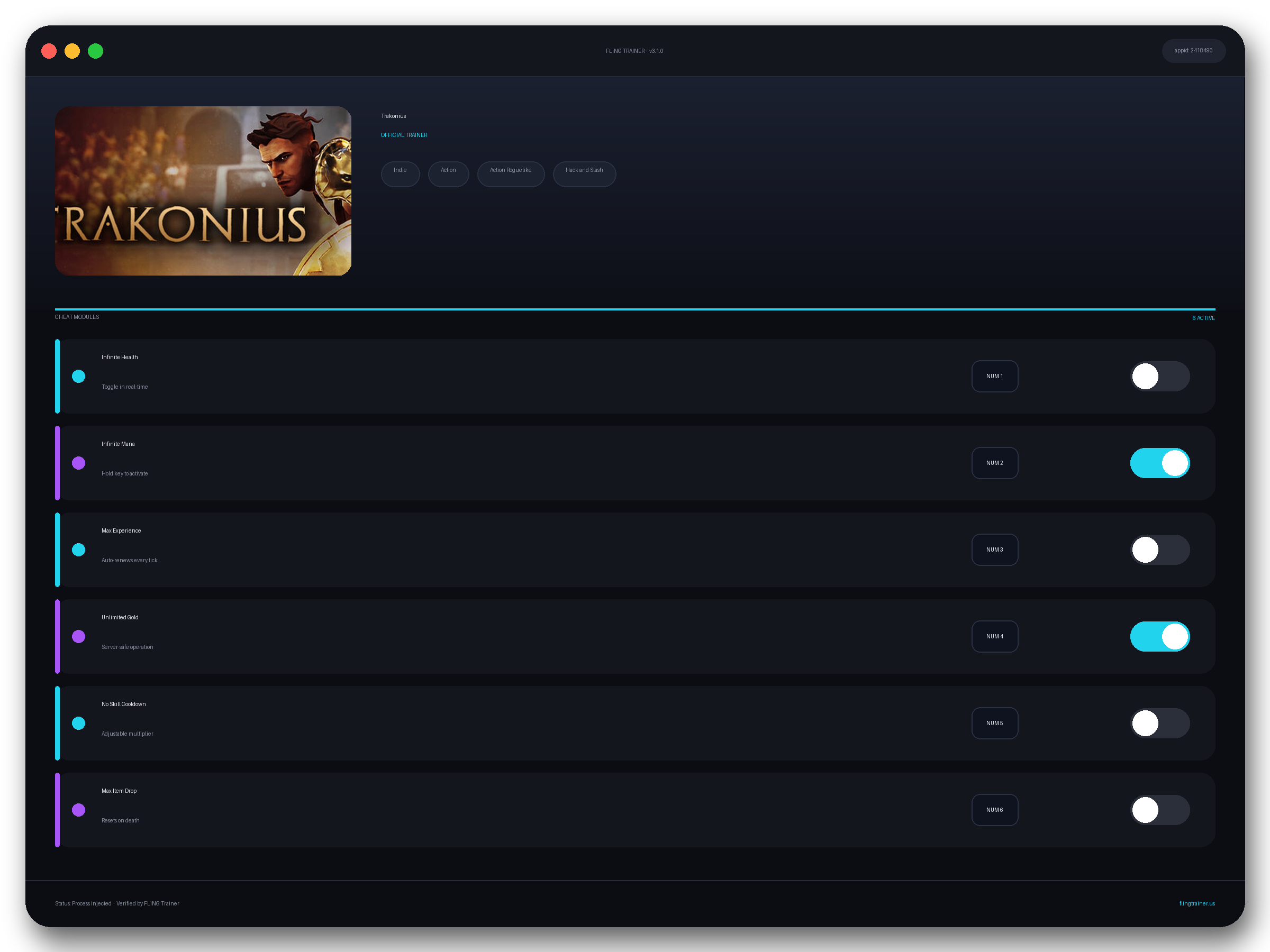 Trakonius Trainer interface
