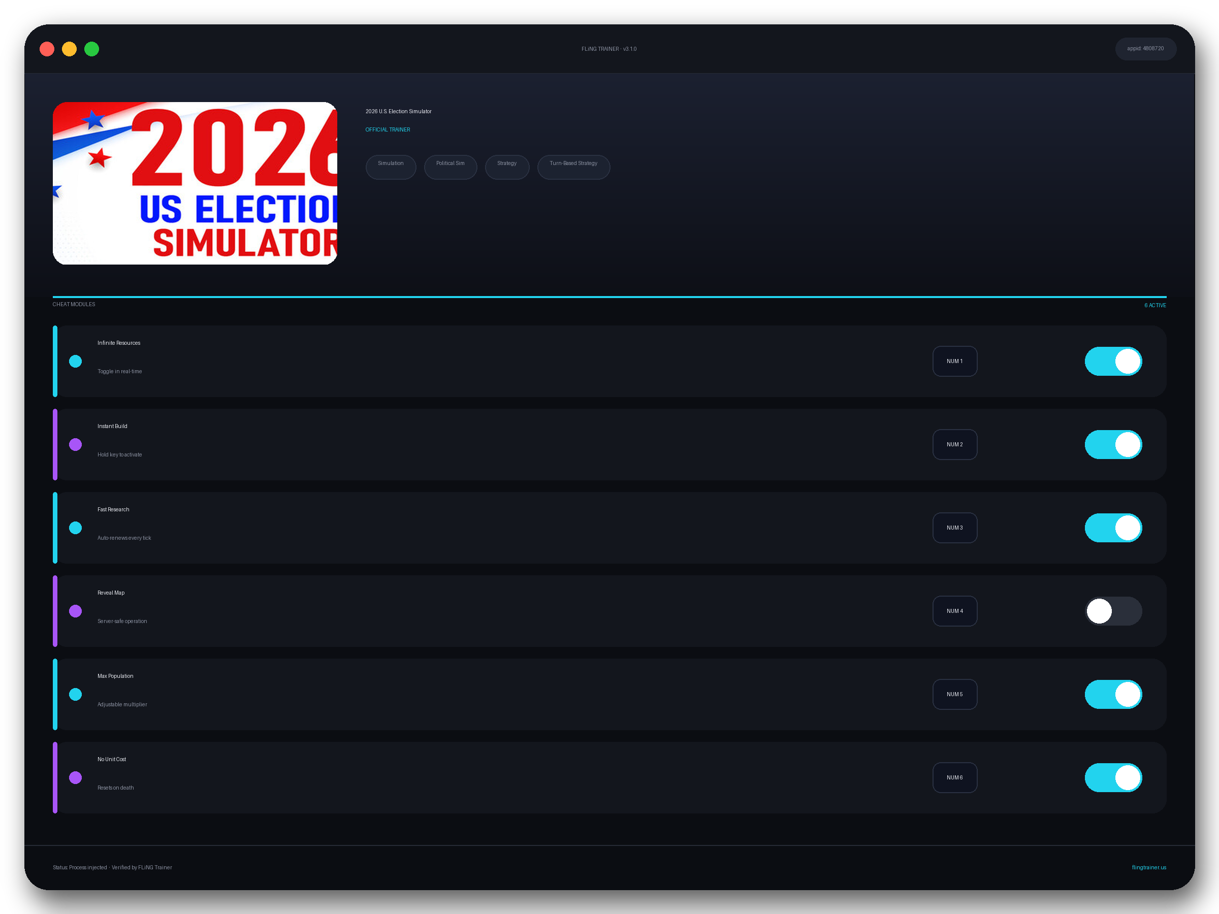 2026 U.S. Election Simulator Trainer interface