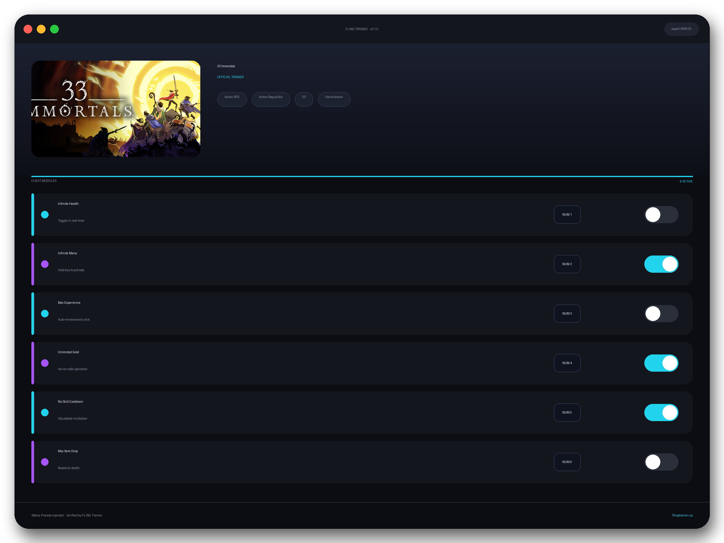 33 Immortals Trainer interface