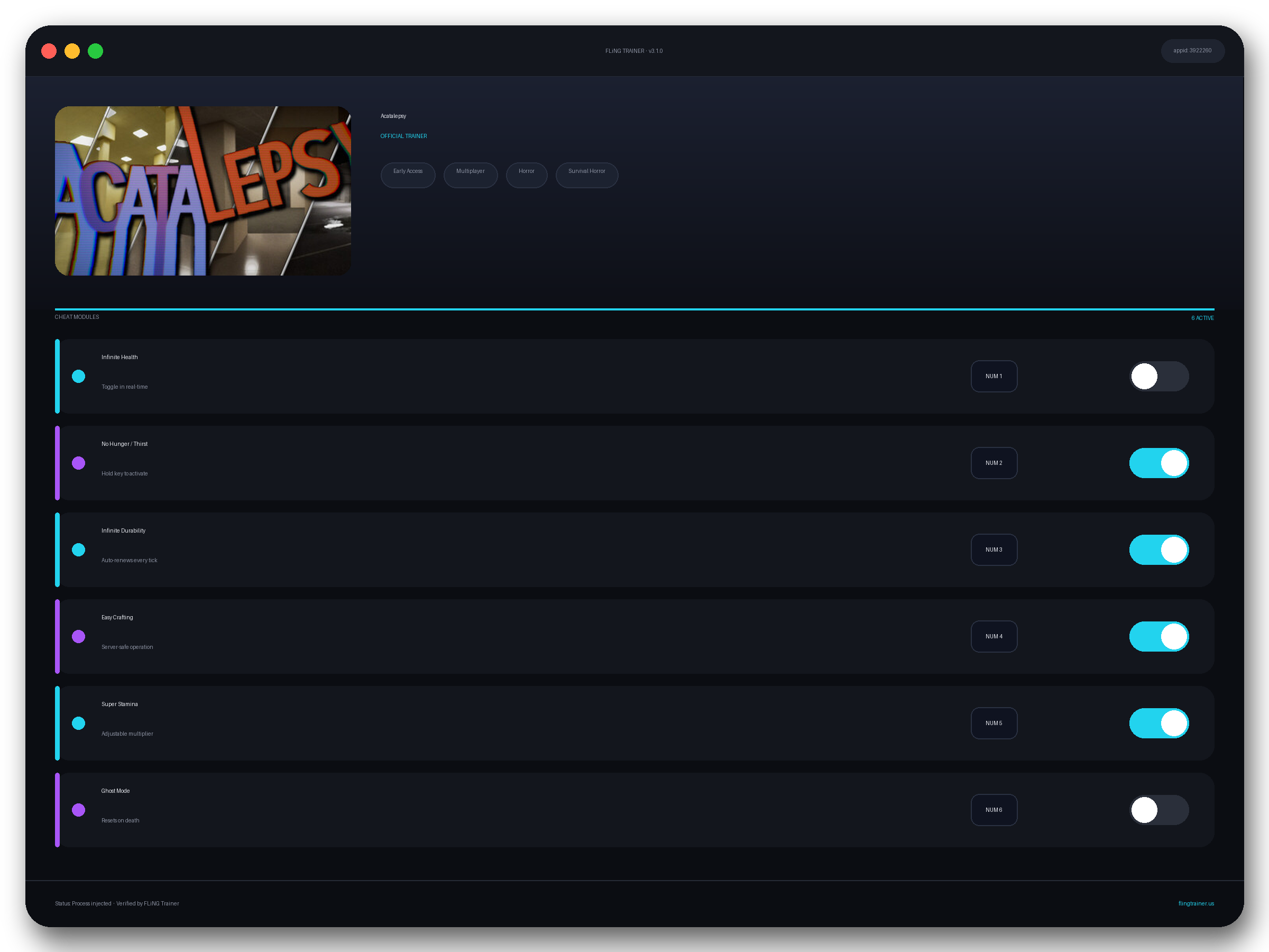 Acatalepsy Trainer interface