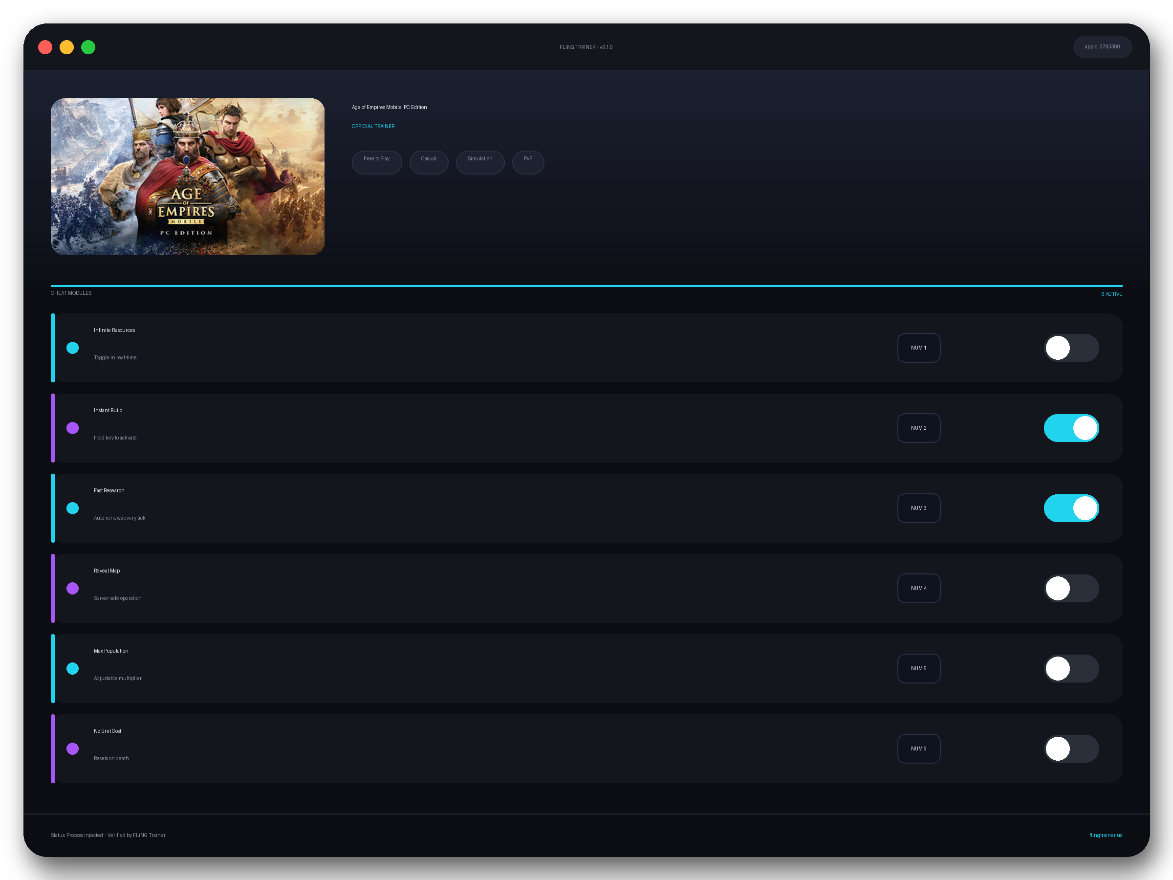 Age of Empires Mobile: PC Edition Trainer interface