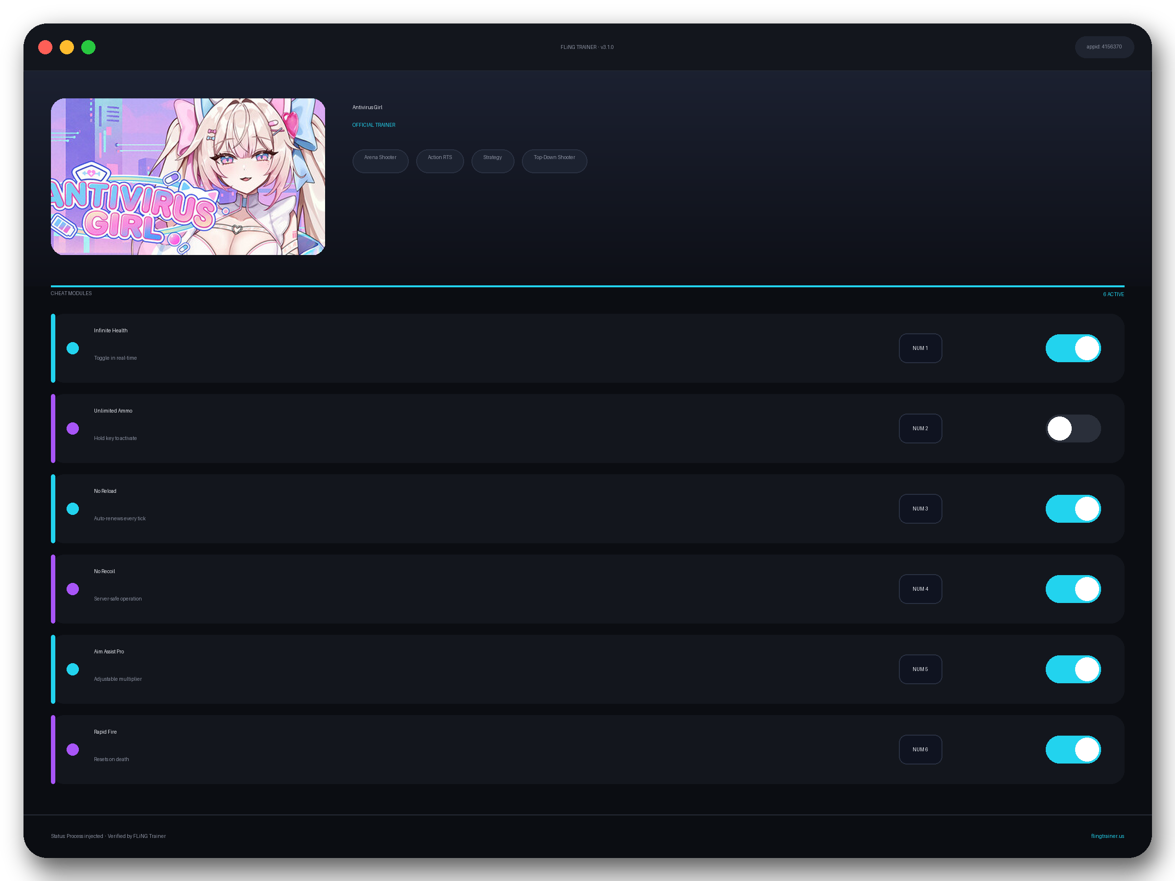 Antivirus Girl Trainer interface