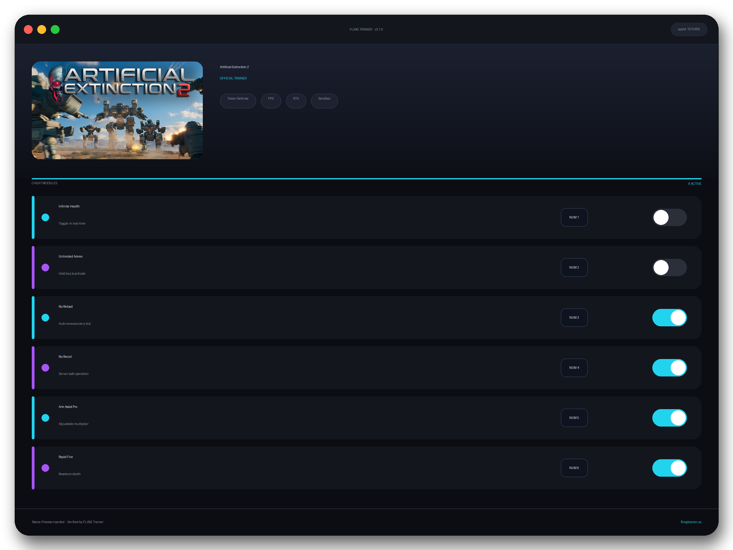 Artificial Extinction 2 Trainer interface