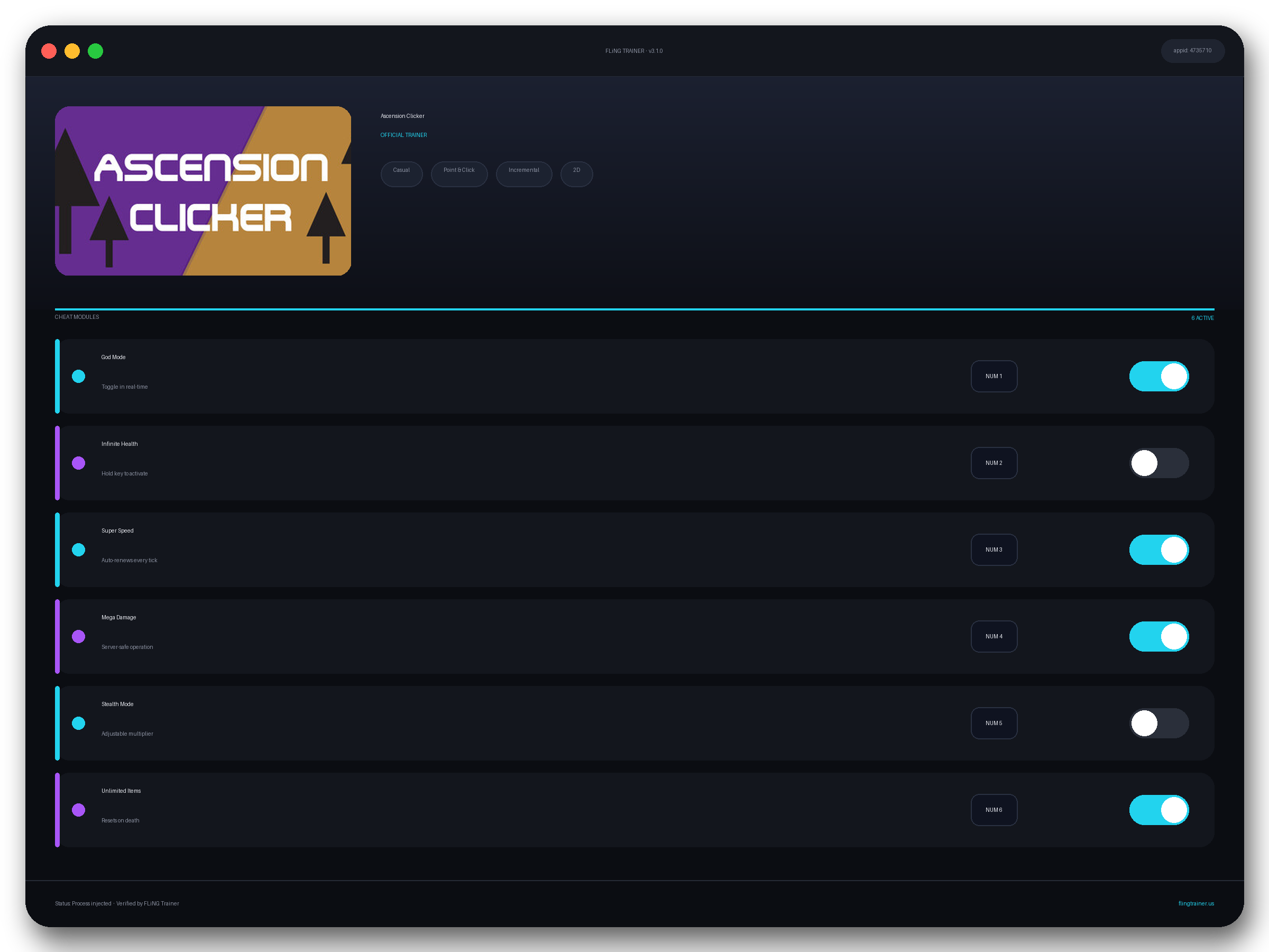 Ascension Clicker Trainer interface