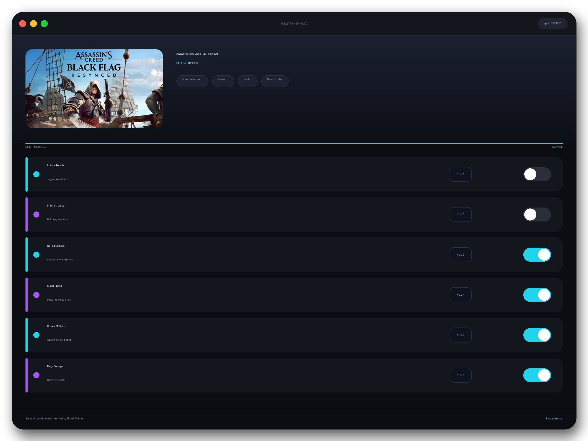 Assassin's Creed Black Flag Resynced Trainer interface
