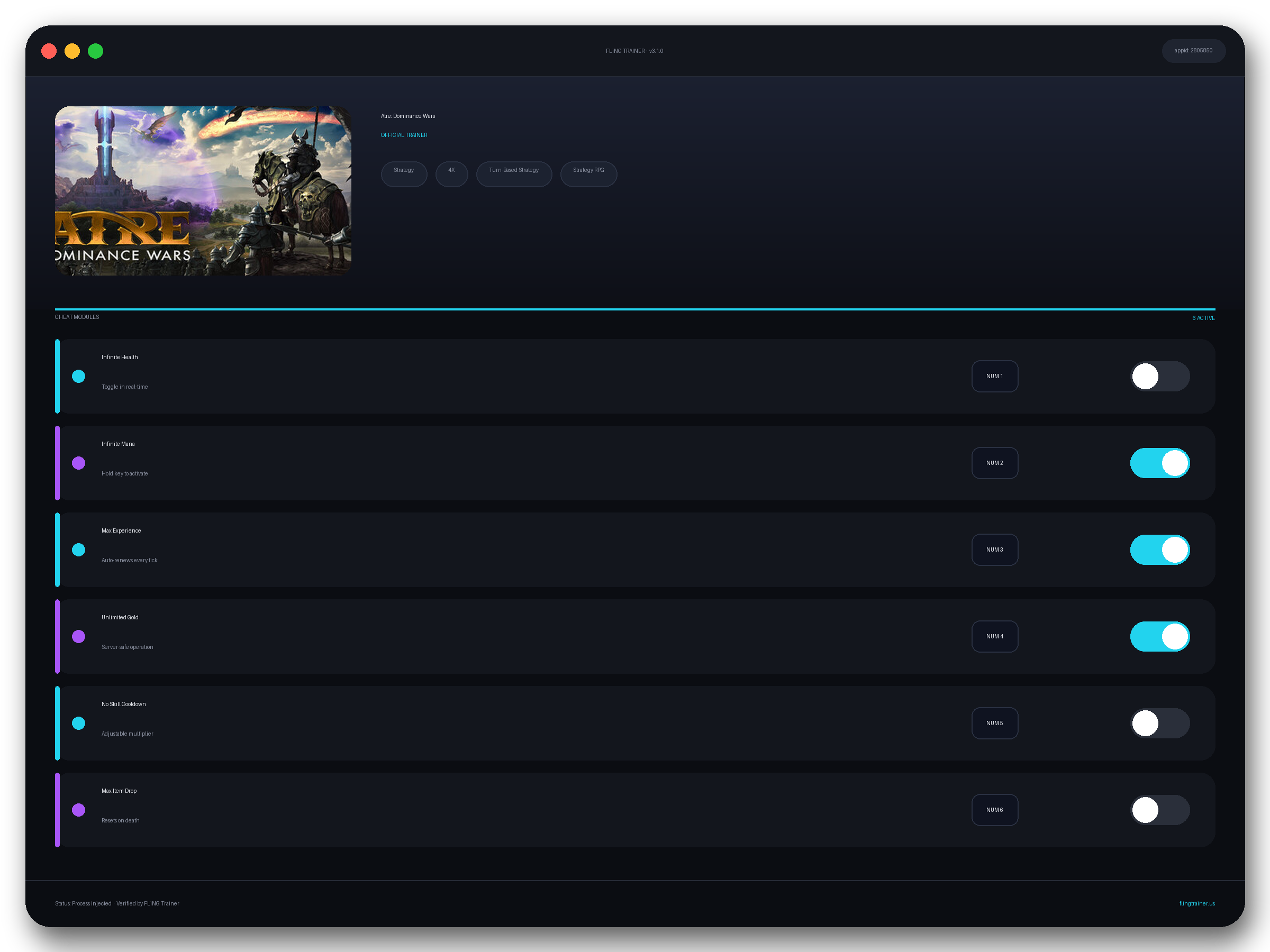 Atre: Dominance Wars Trainer interface