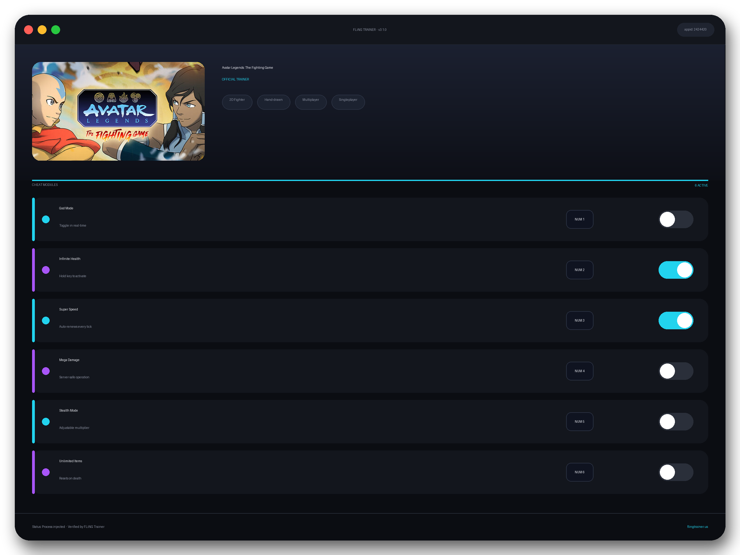 Avatar Legends: The Fighting Game Trainer interface