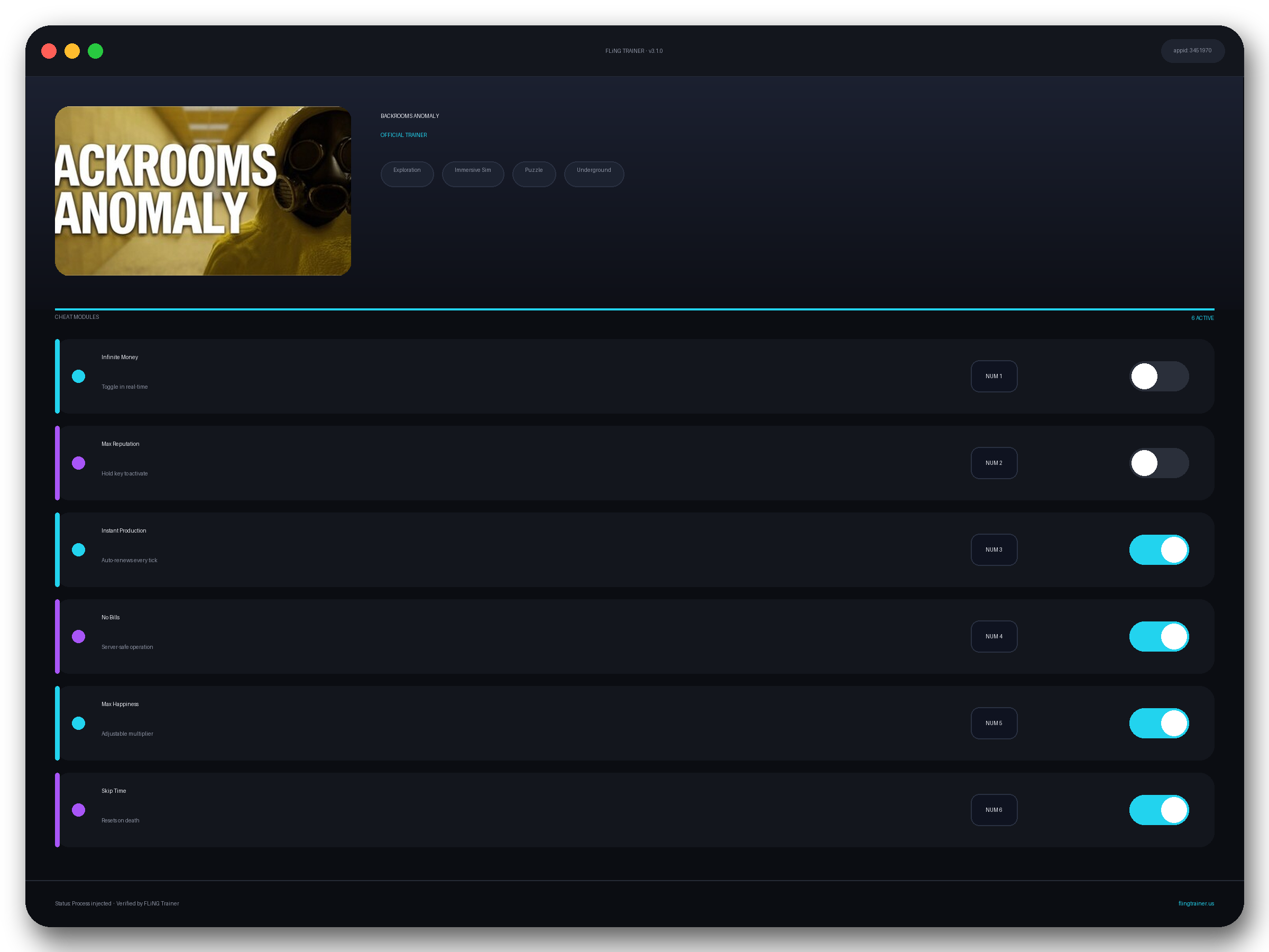 BACKROOMS ANOMALY Trainer interface