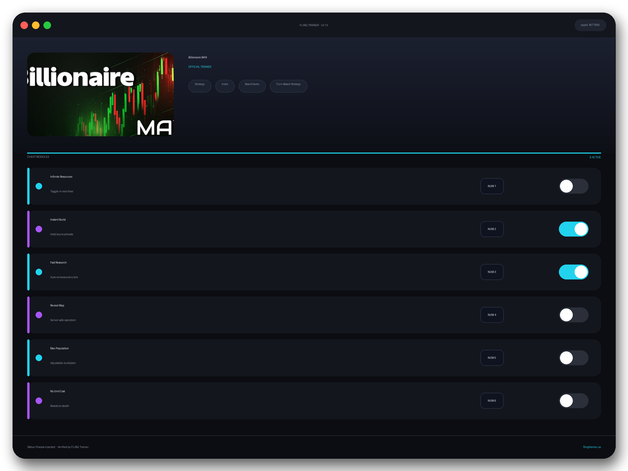 Billionaire MAX Trainer interface