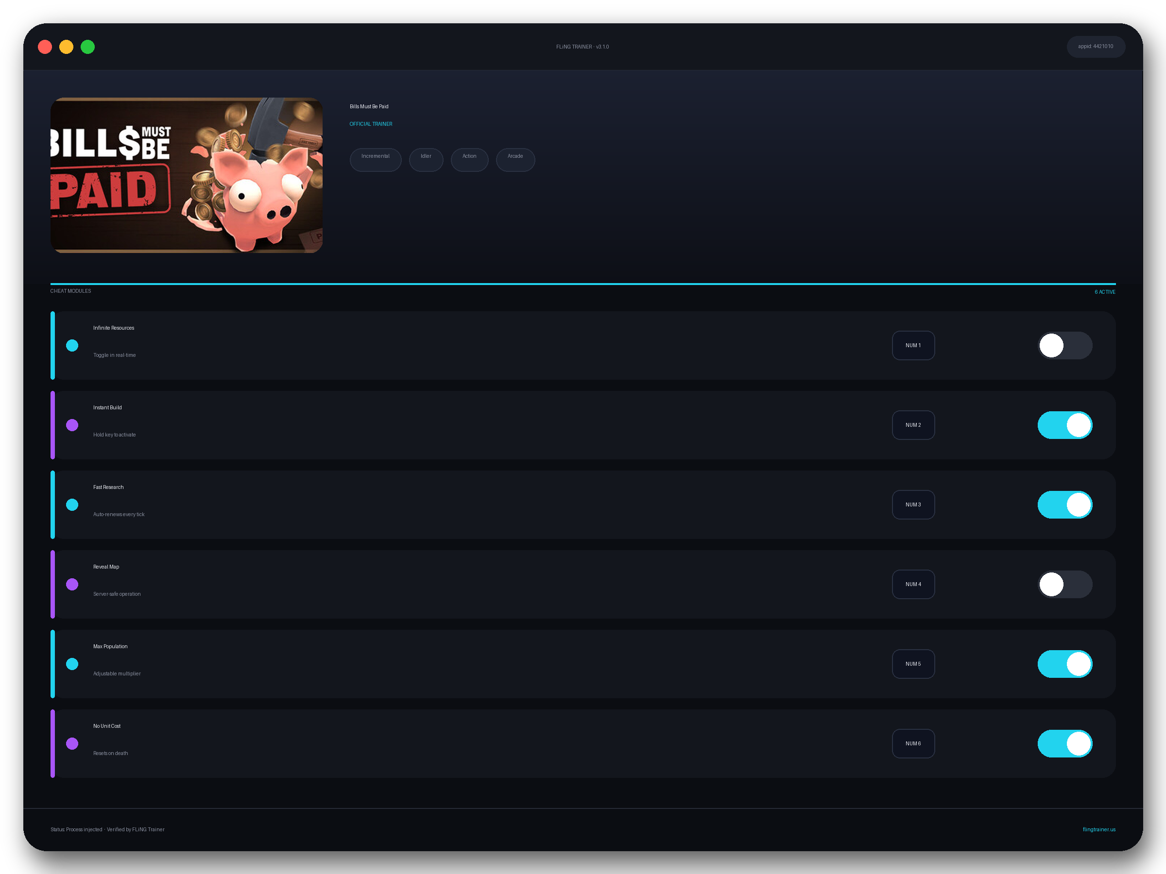 Bills Must Be Paid Trainer interface