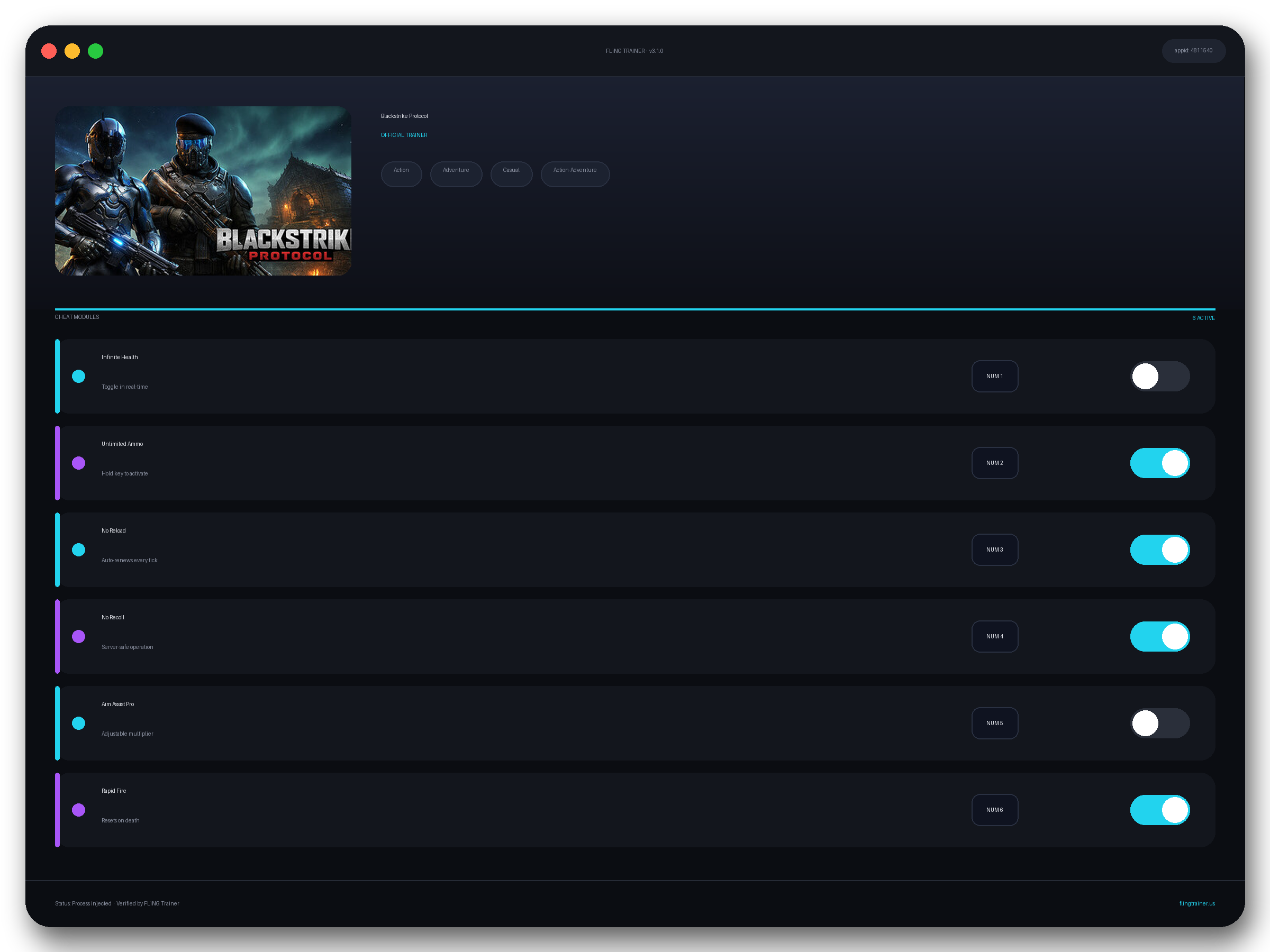 Blackstrike Protocol Trainer interface