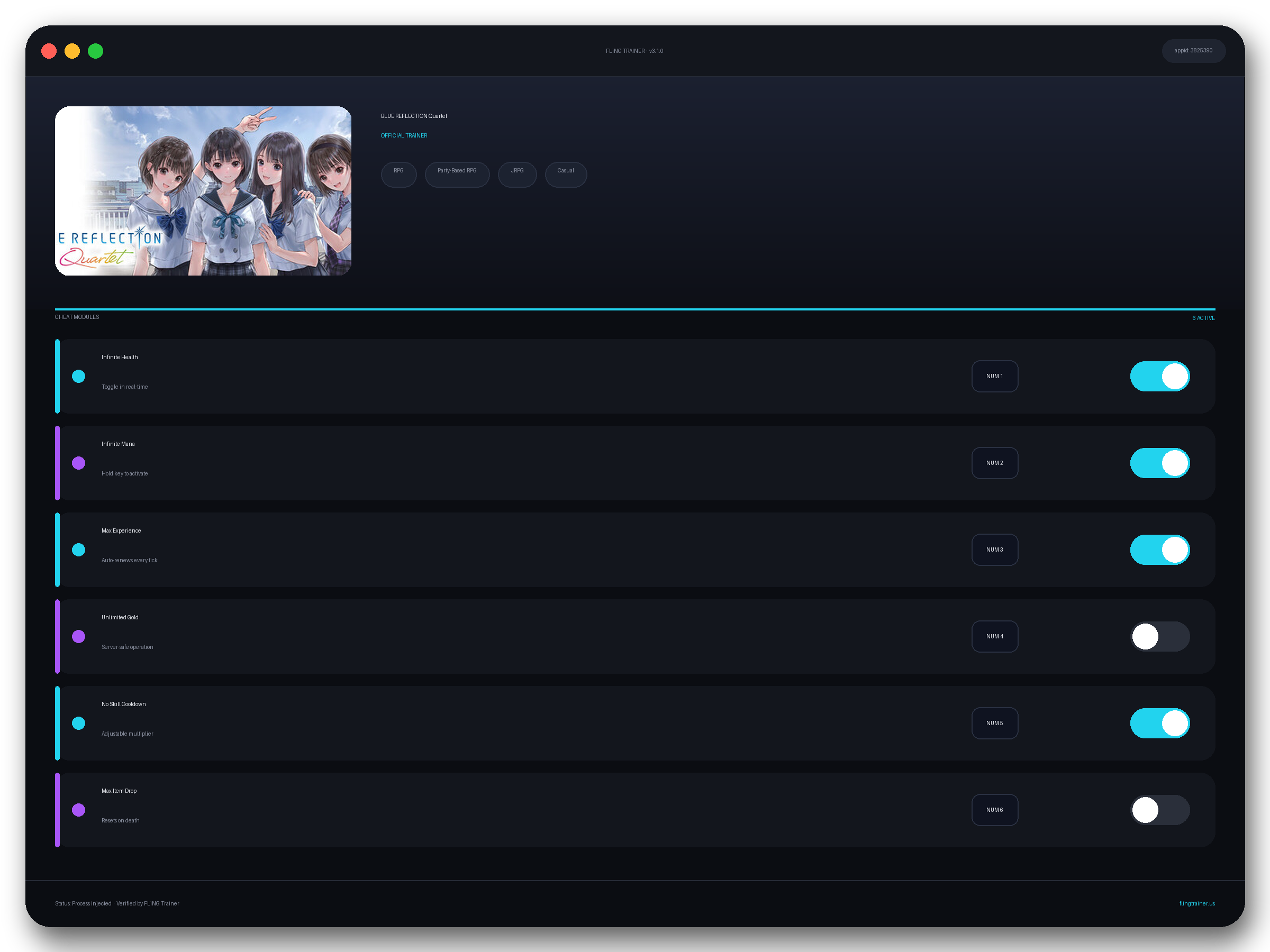 BLUE REFLECTION Quartet Trainer interface