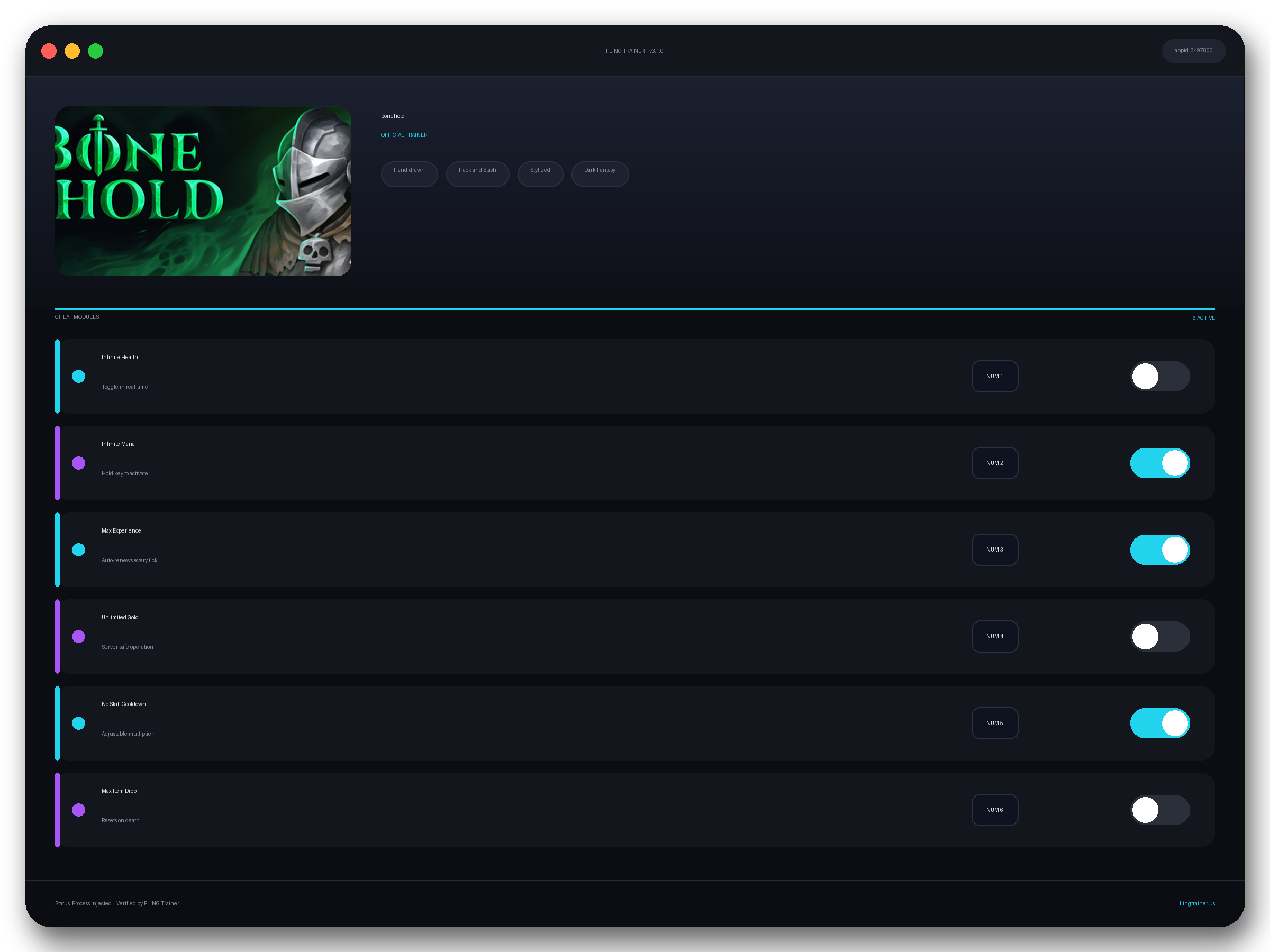 Bonehold Trainer interface