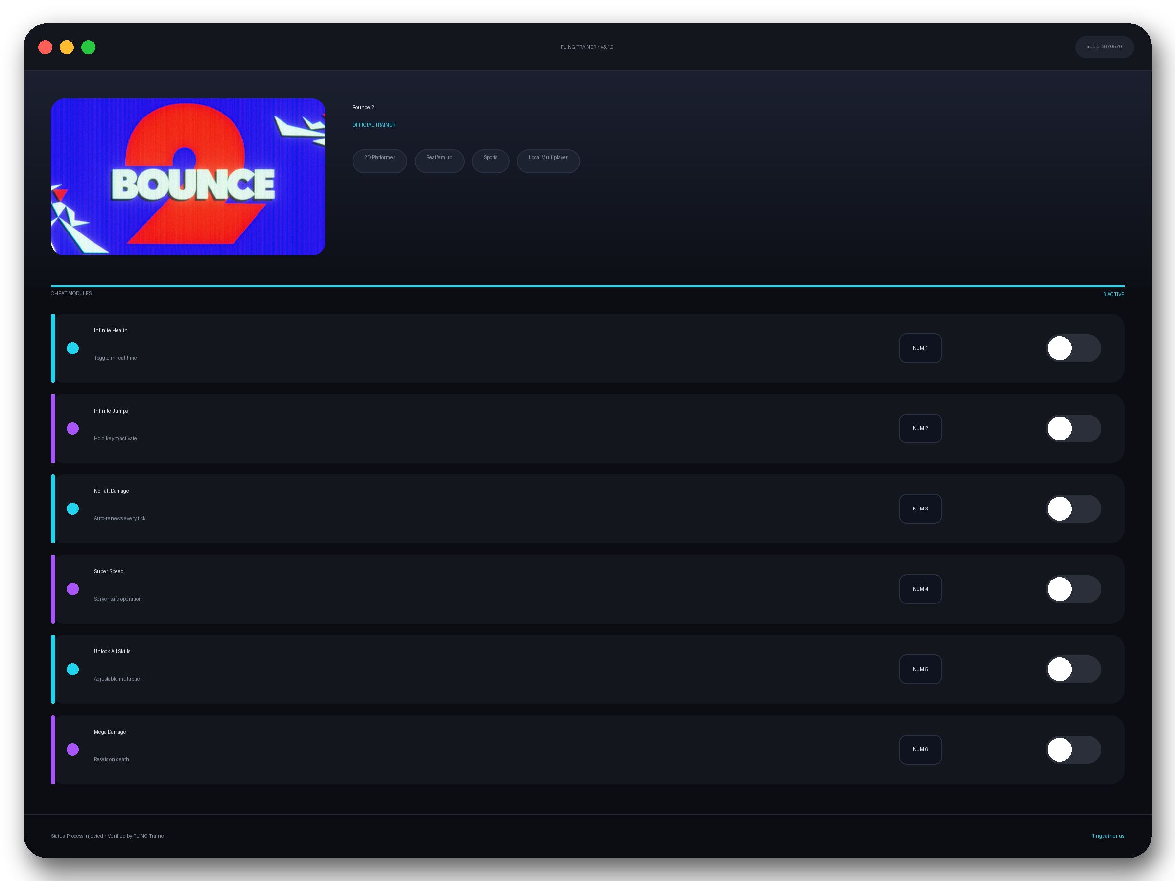 Bounce 2 Trainer interface