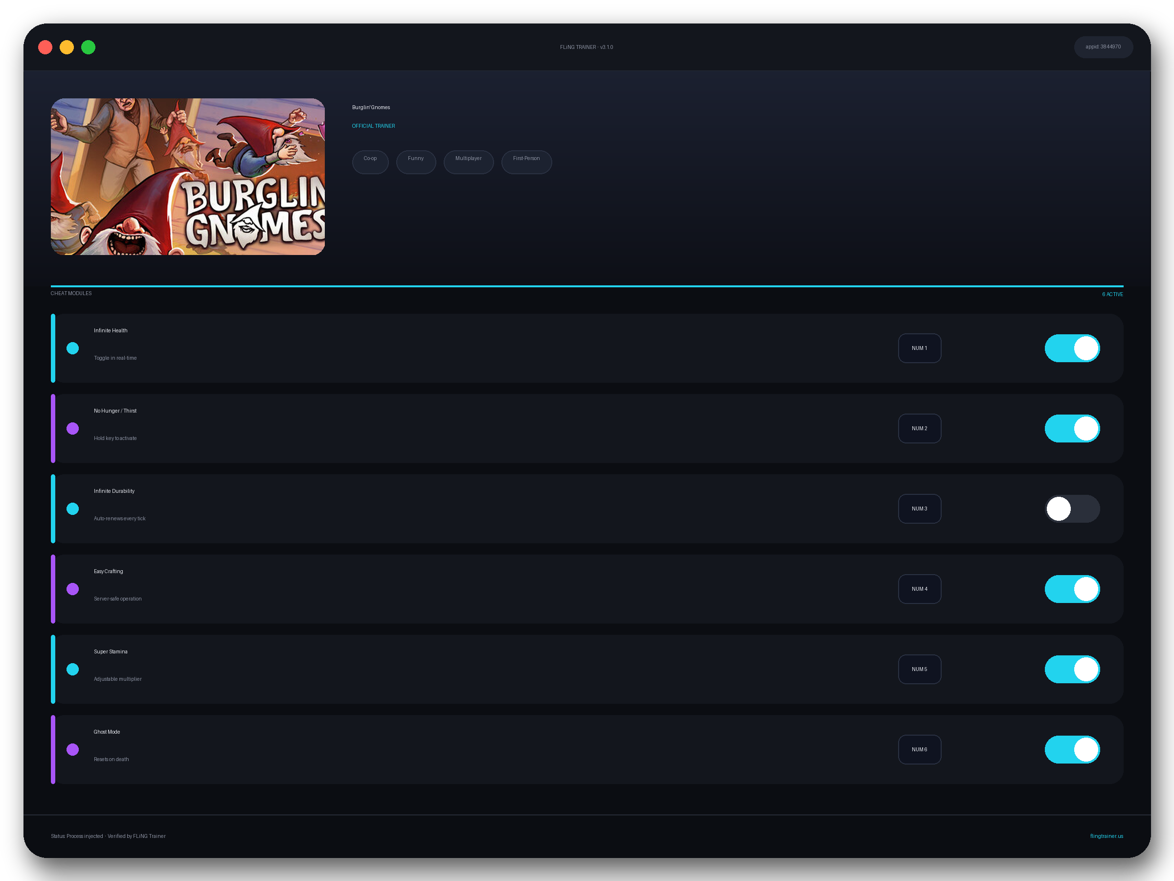 Burglin' Gnomes Trainer interface
