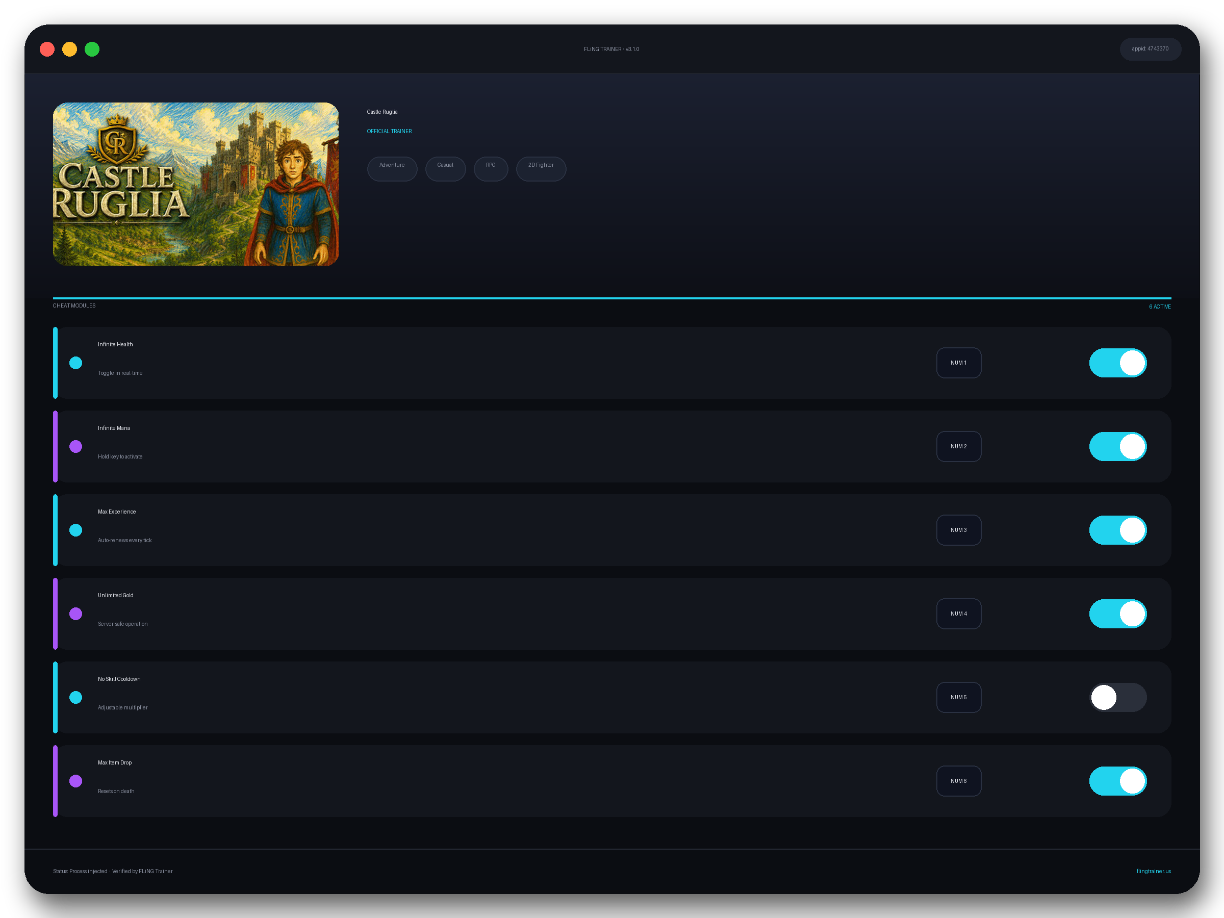 Castle Ruglia Trainer interface