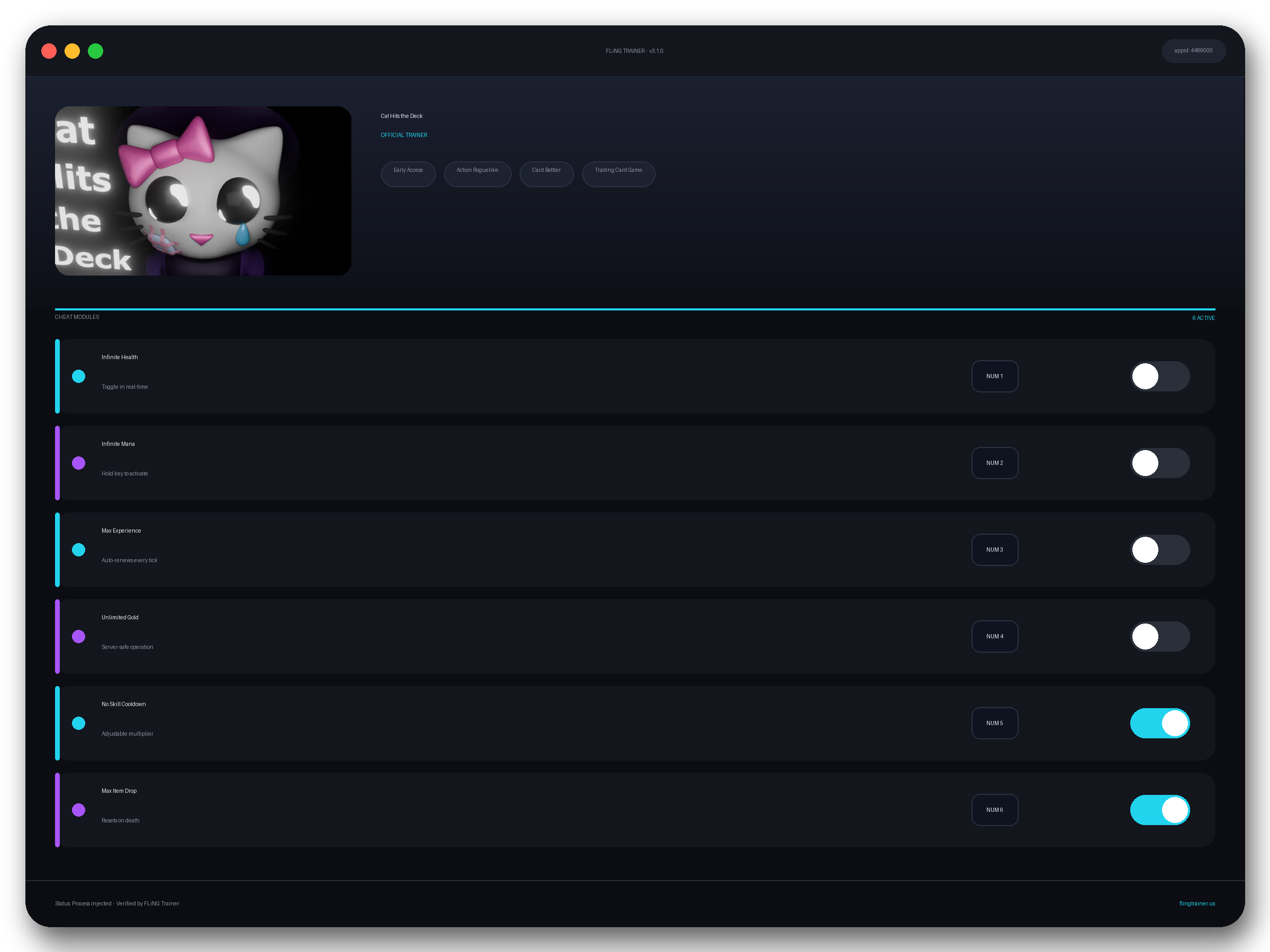 Cat Hits the Deck Trainer interface