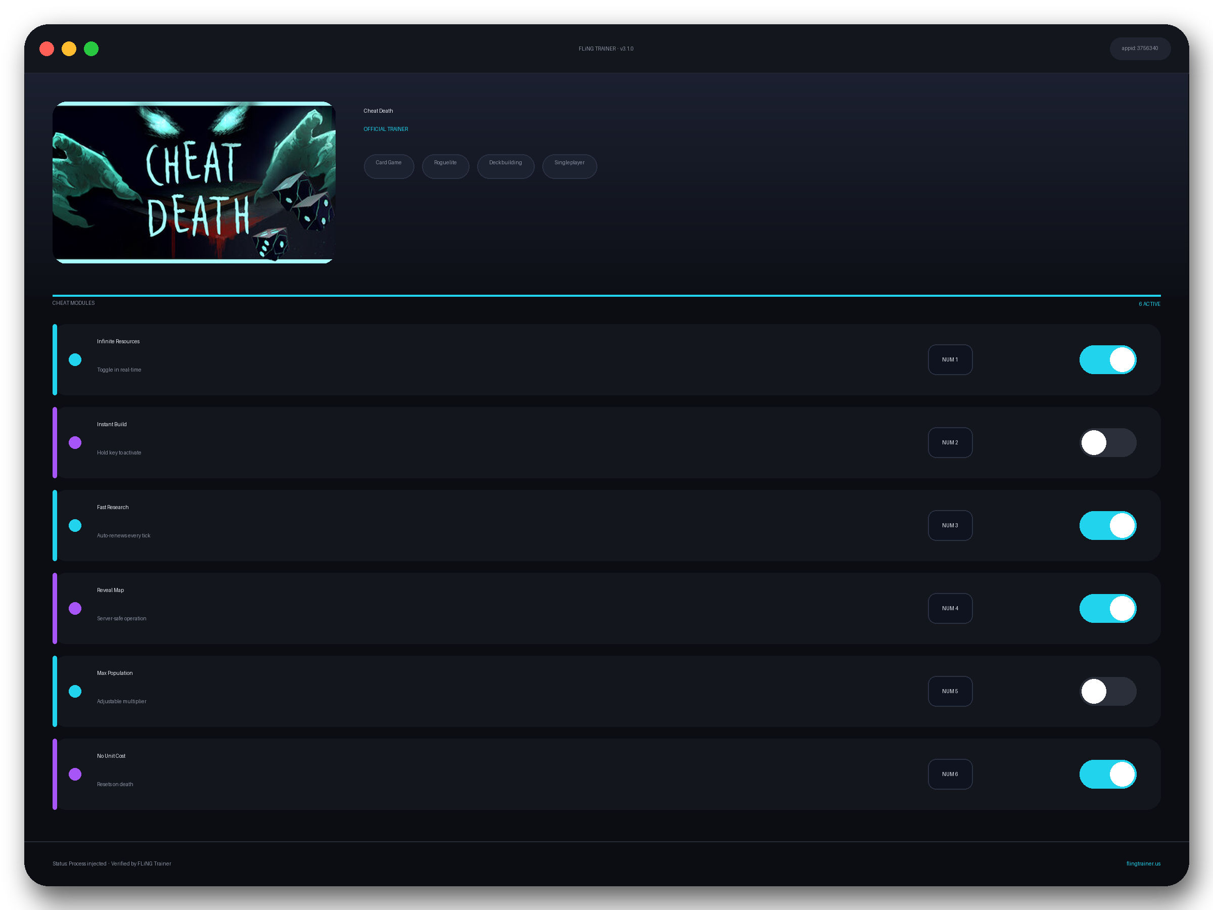 Cheat Death Trainer interface