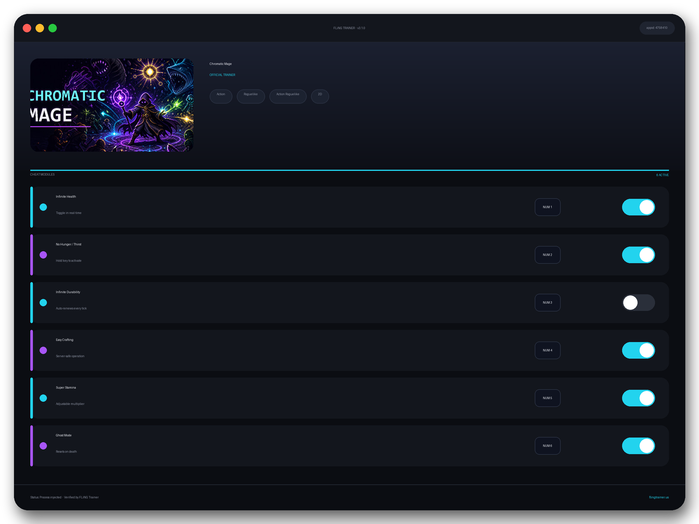 Chromatic Mage Trainer interface