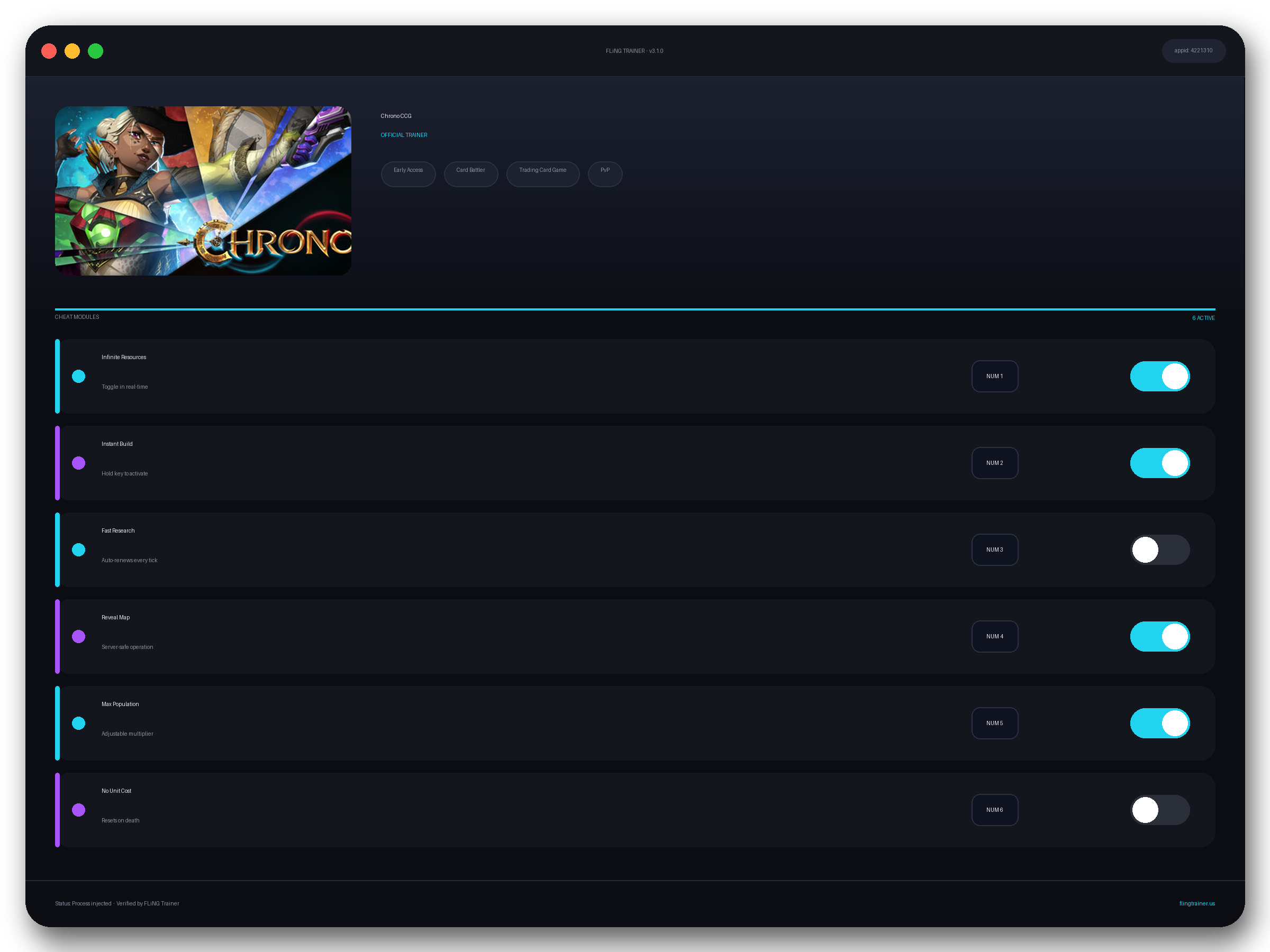 Chrono CCG Trainer interface