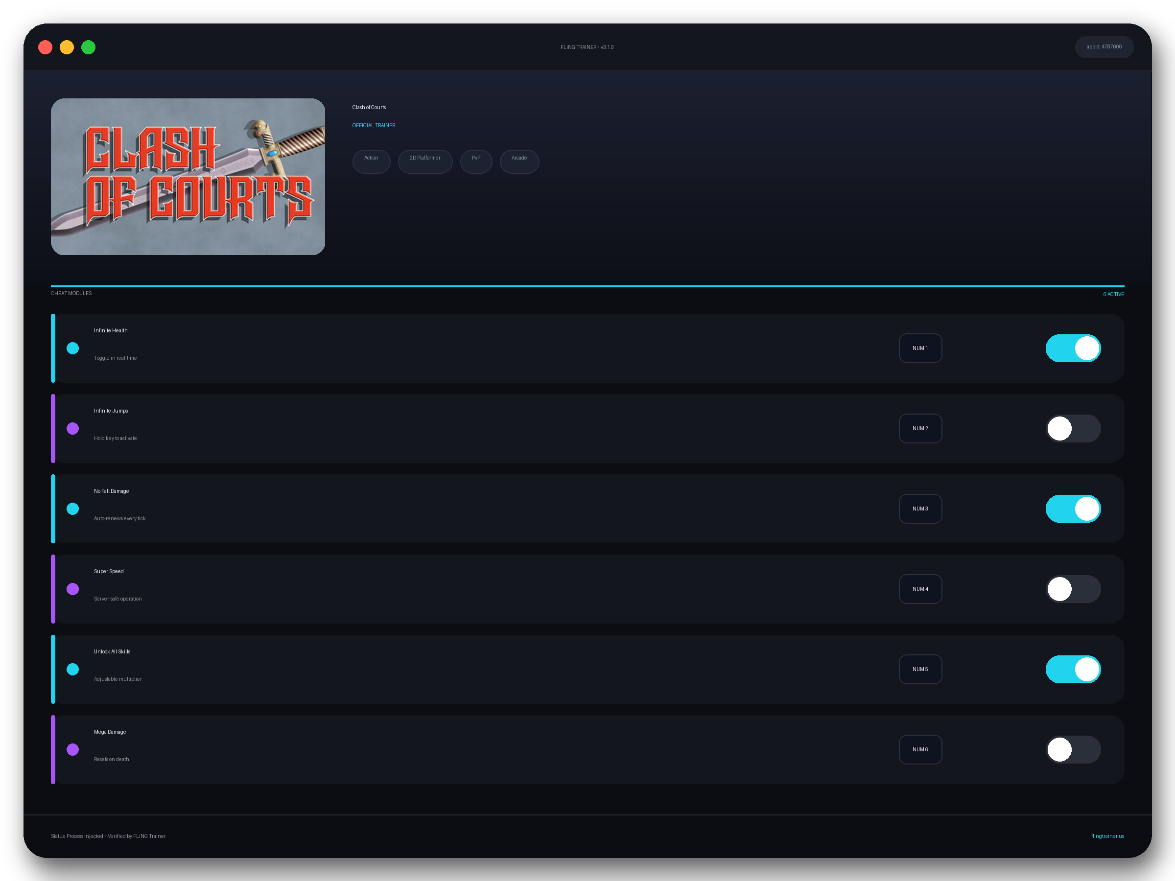 Clash of Courts Trainer interface