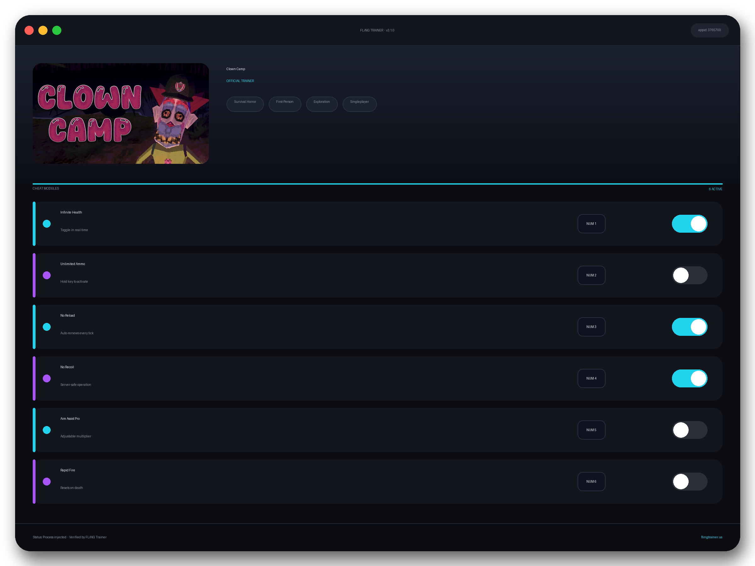 Clown Camp Trainer interface