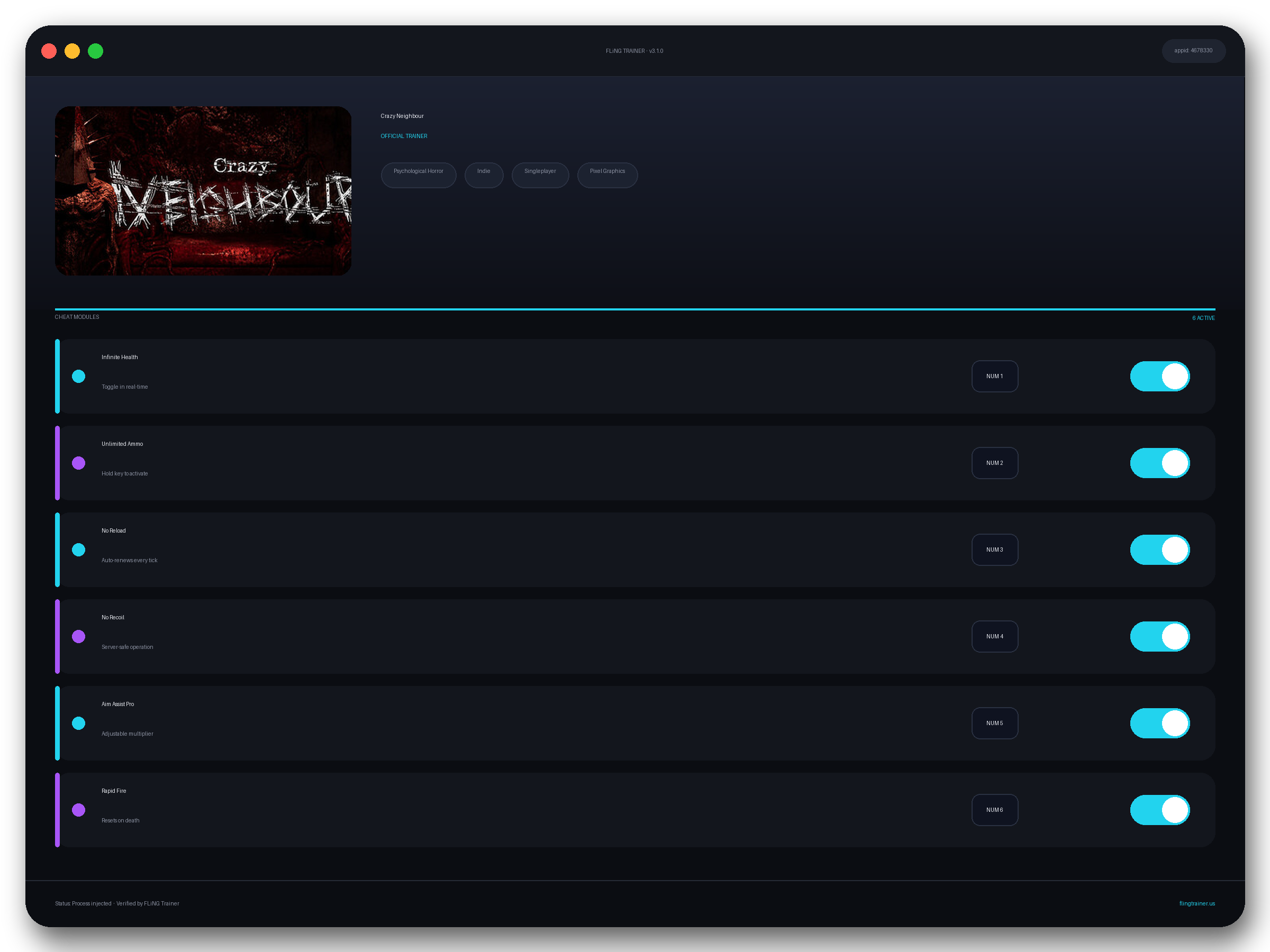 Crazy Neighbour Trainer interface