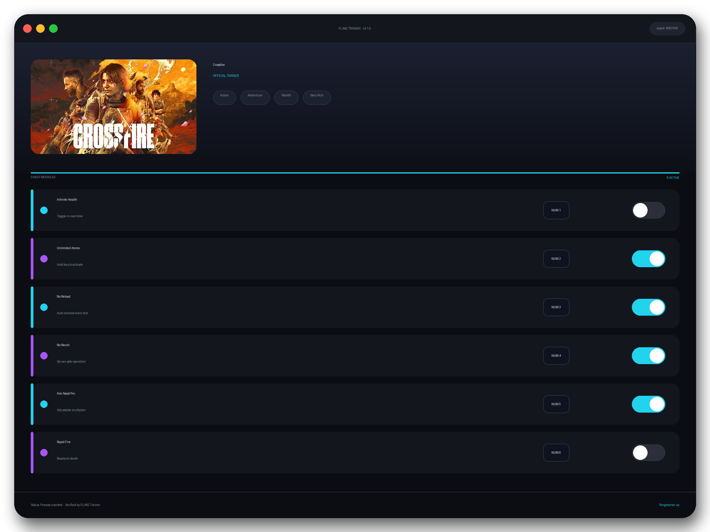 Crossfire Trainer interface